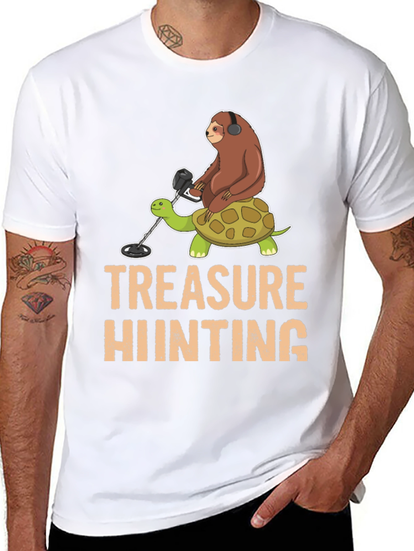 Treasure Hunting Sloth Riding Turtle T-Shirt