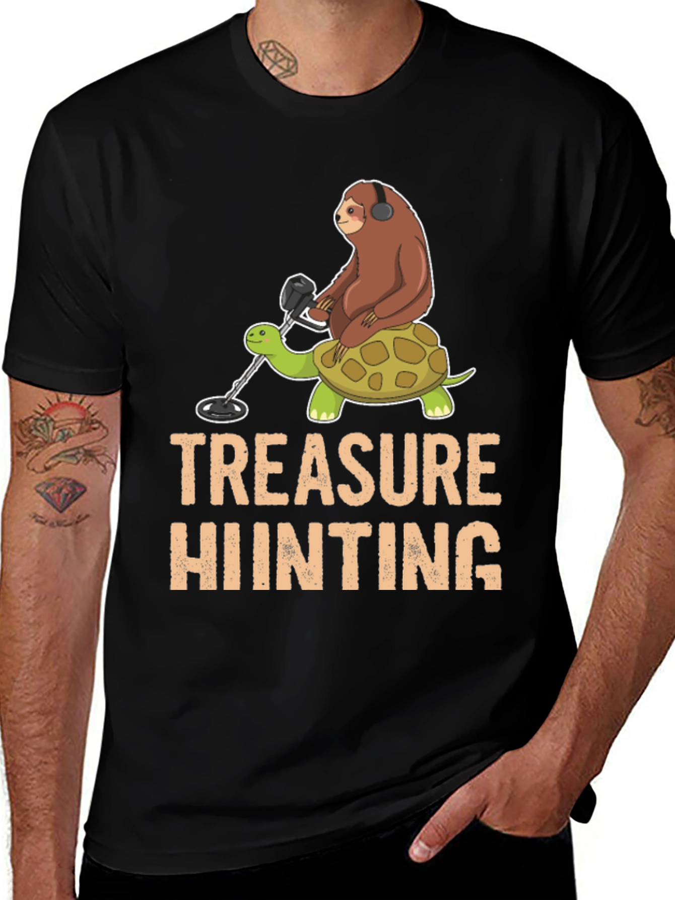 Treasure Hunting Sloth Riding Turtle T-Shirt