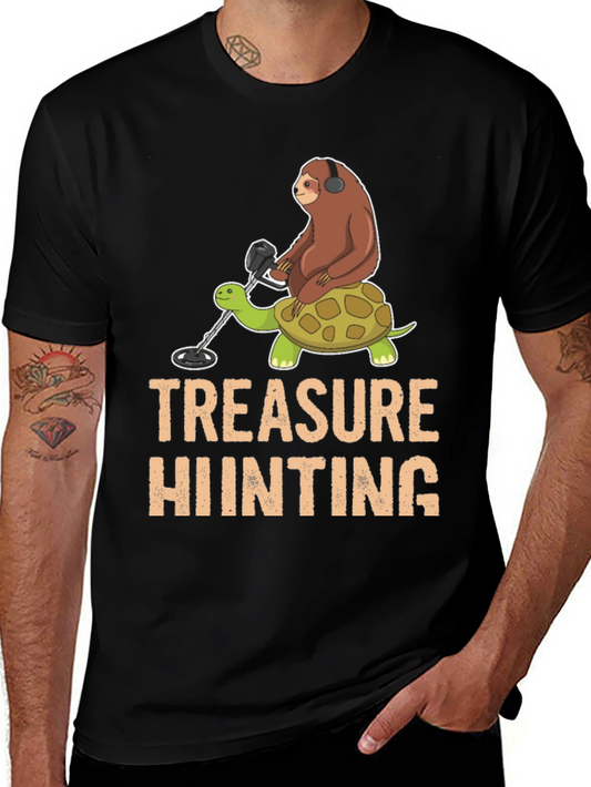 Treasure Hunting Sloth Riding Turtle T-Shirt