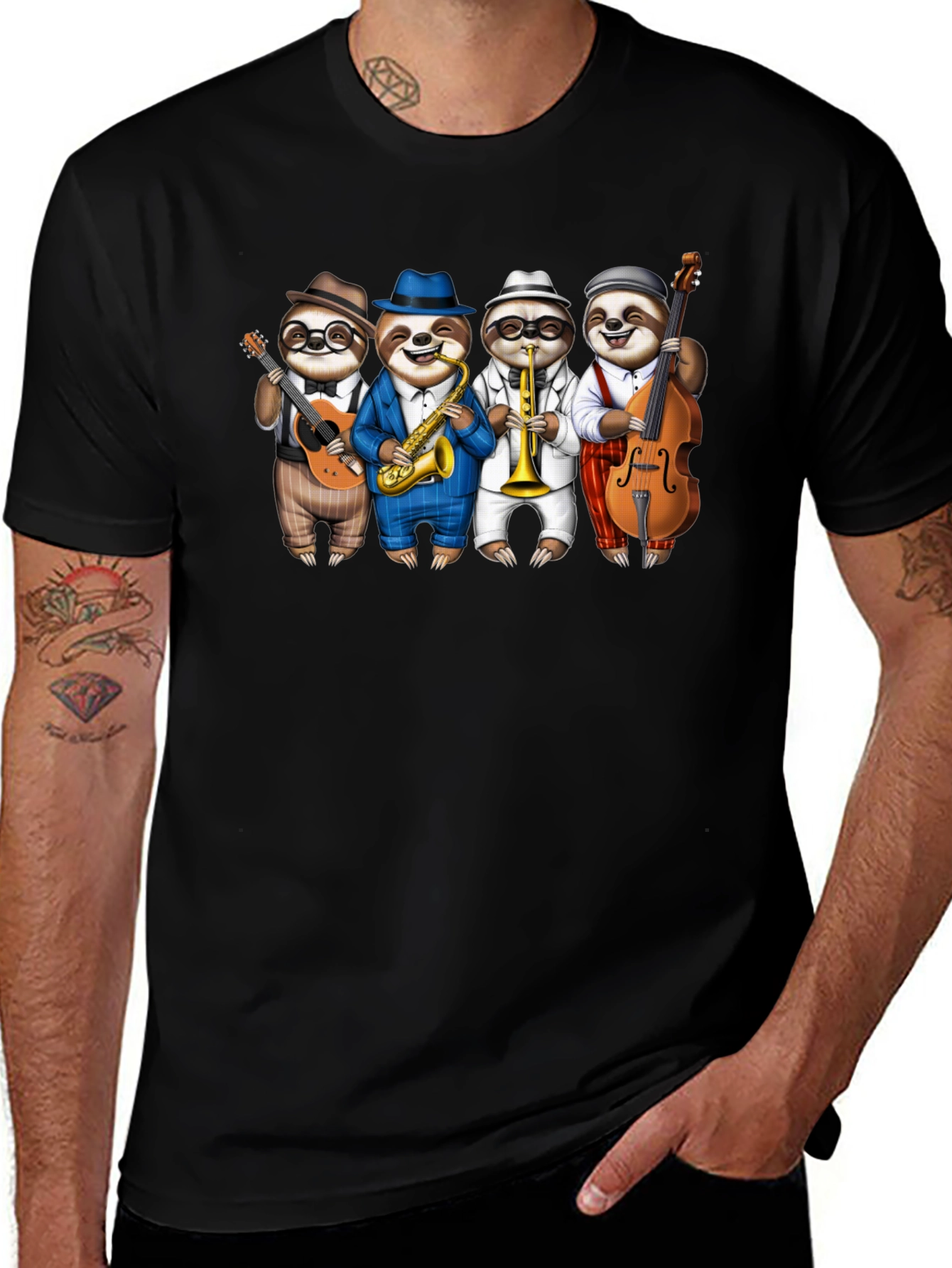Sloth Jazz Band Black T-Shirt