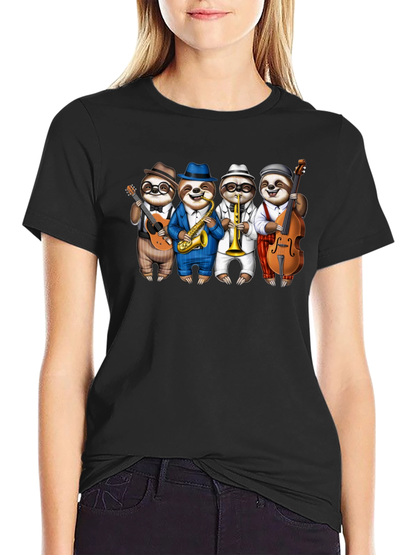 Sloth Jazz Band Black T-Shirt