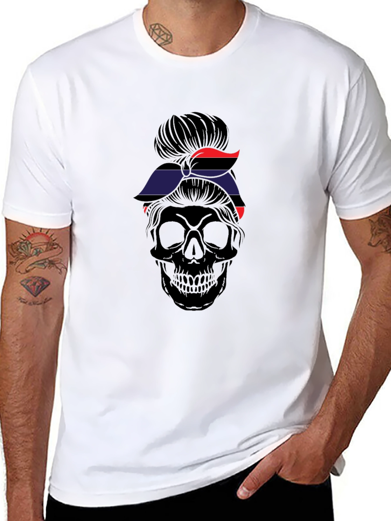 Messy Bun Skull T-Shirt - Dark Aesthetic
