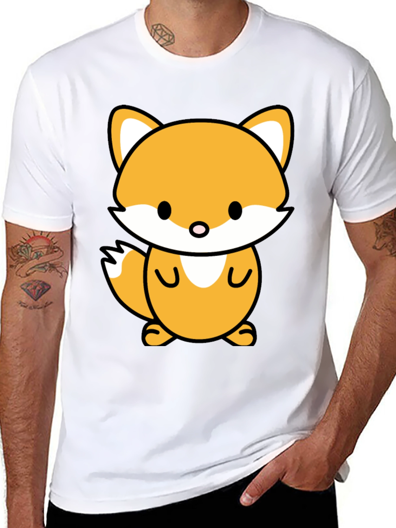 Cute Cartoon Fox Graphic Tee - Stylish Black T-Shirt