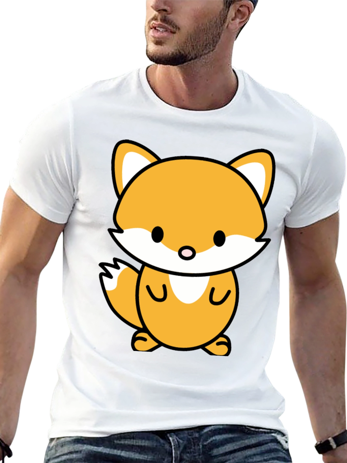 Cute Cartoon Fox Graphic Tee - Stylish Black T-Shirt