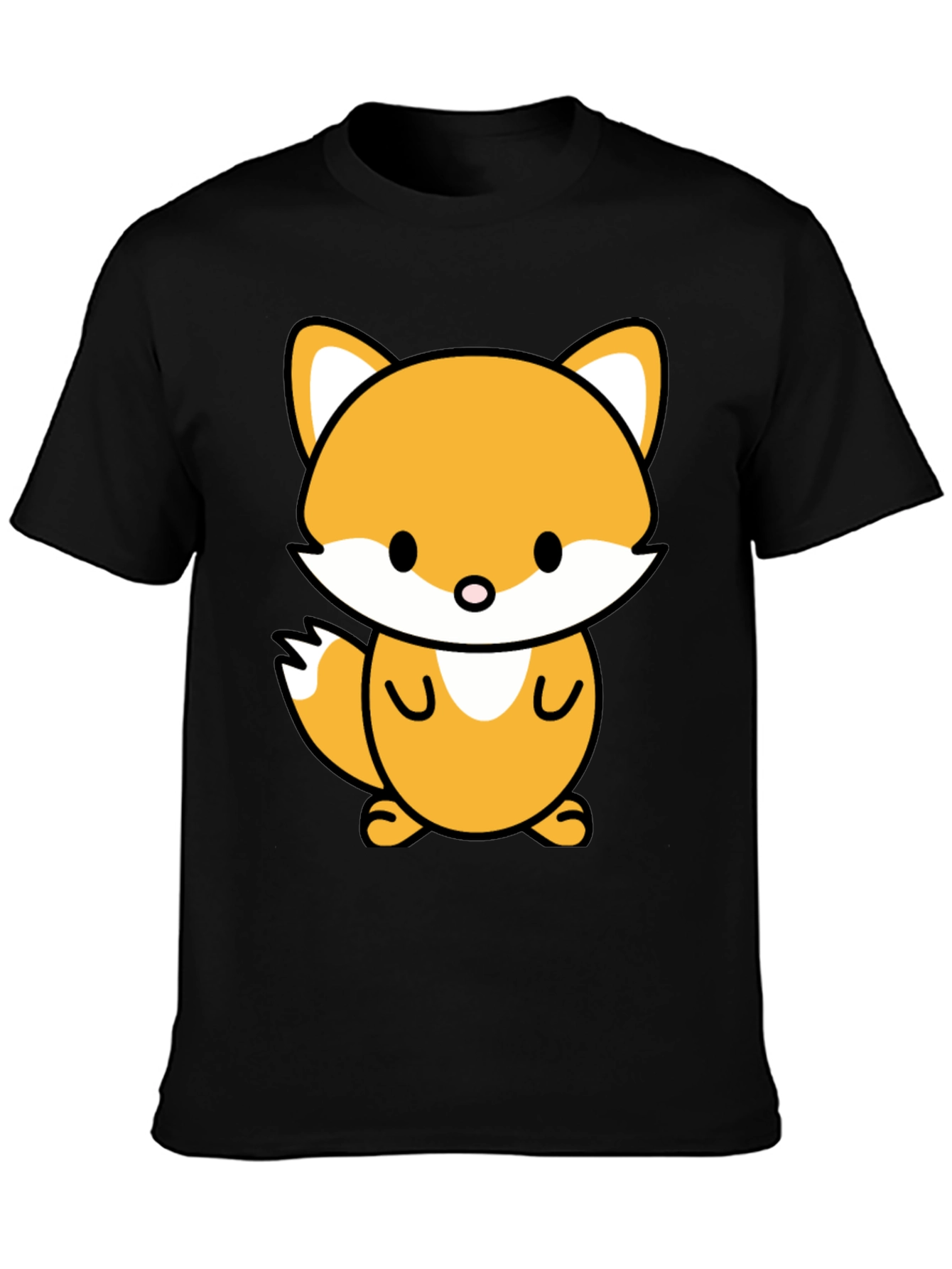 Cute Cartoon Fox Graphic Tee - Stylish Black T-Shirt