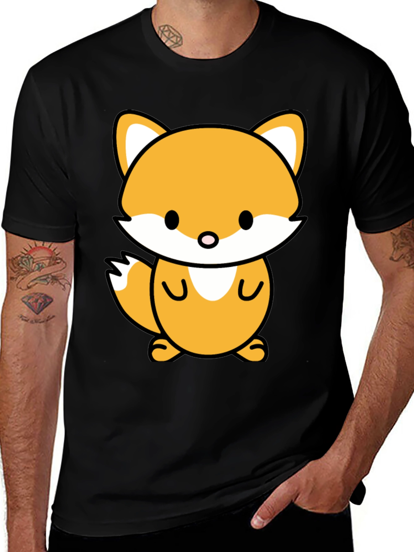 Cute Cartoon Fox Graphic Tee - Stylish Black T-Shirt