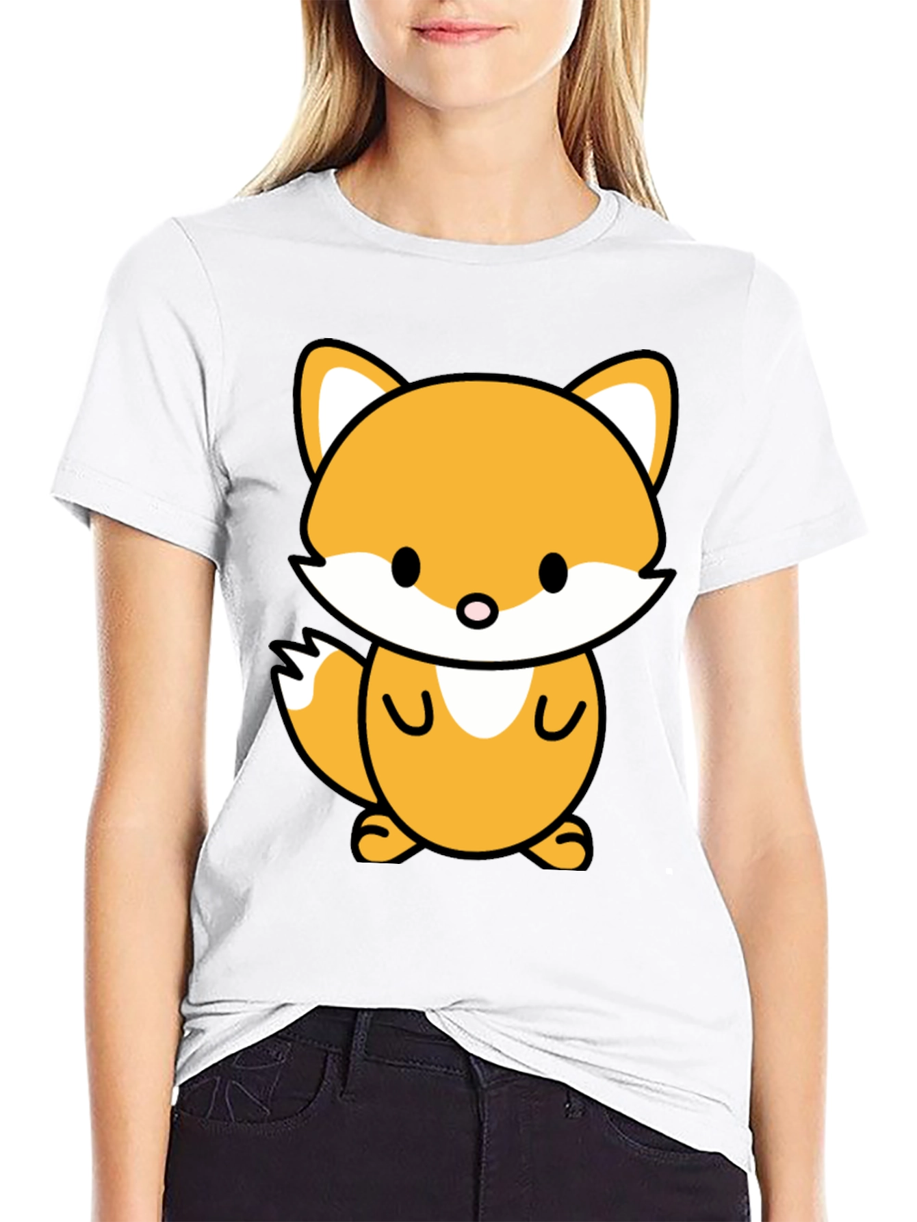 Cute Cartoon Fox Graphic Tee - Stylish Black T-Shirt