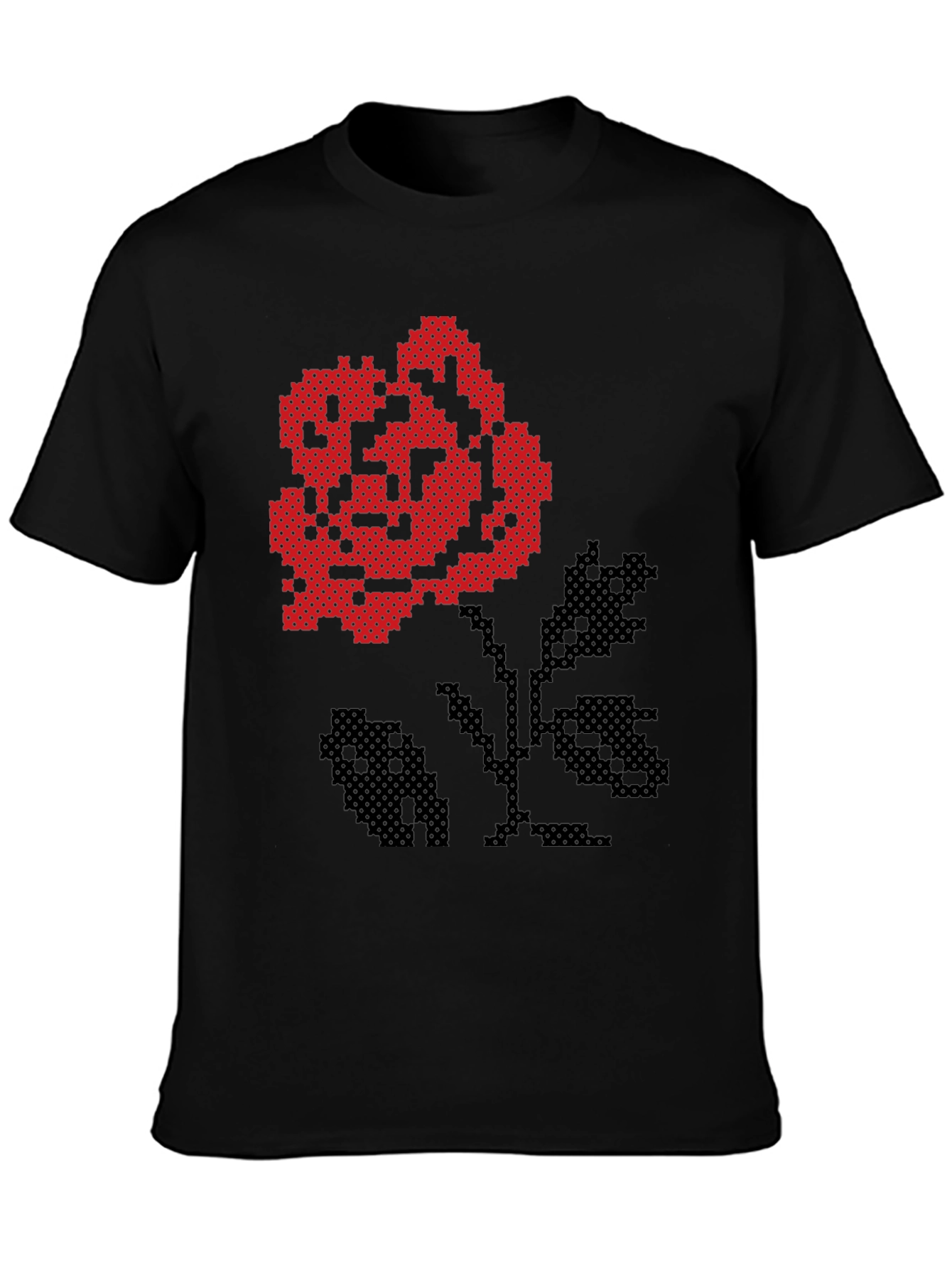 Pixel Art Rose Black T-Shirt