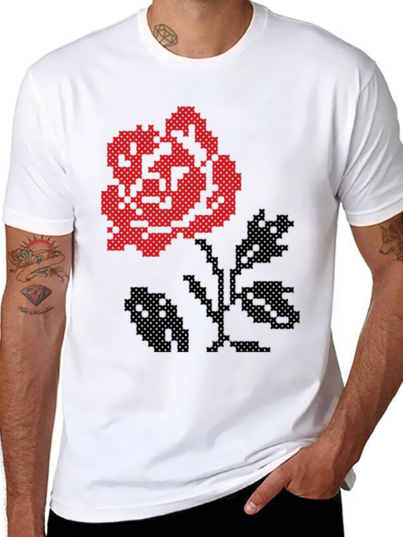 Pixel Art Rose Black T-Shirt