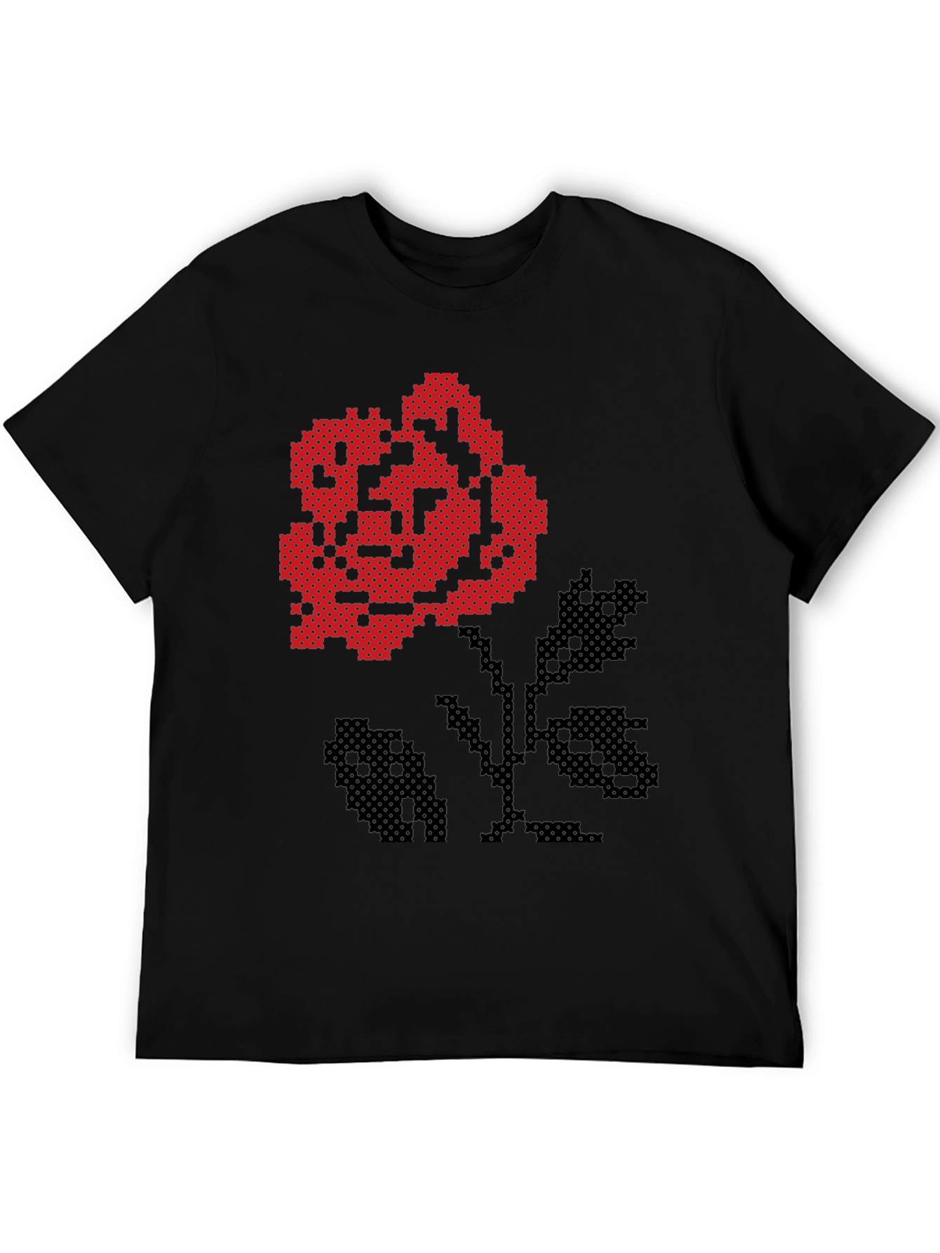 Pixel Art Rose Black T-Shirt
