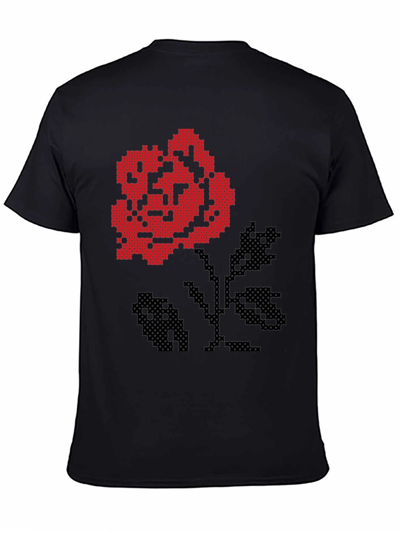 Pixel Art Rose Black T-Shirt