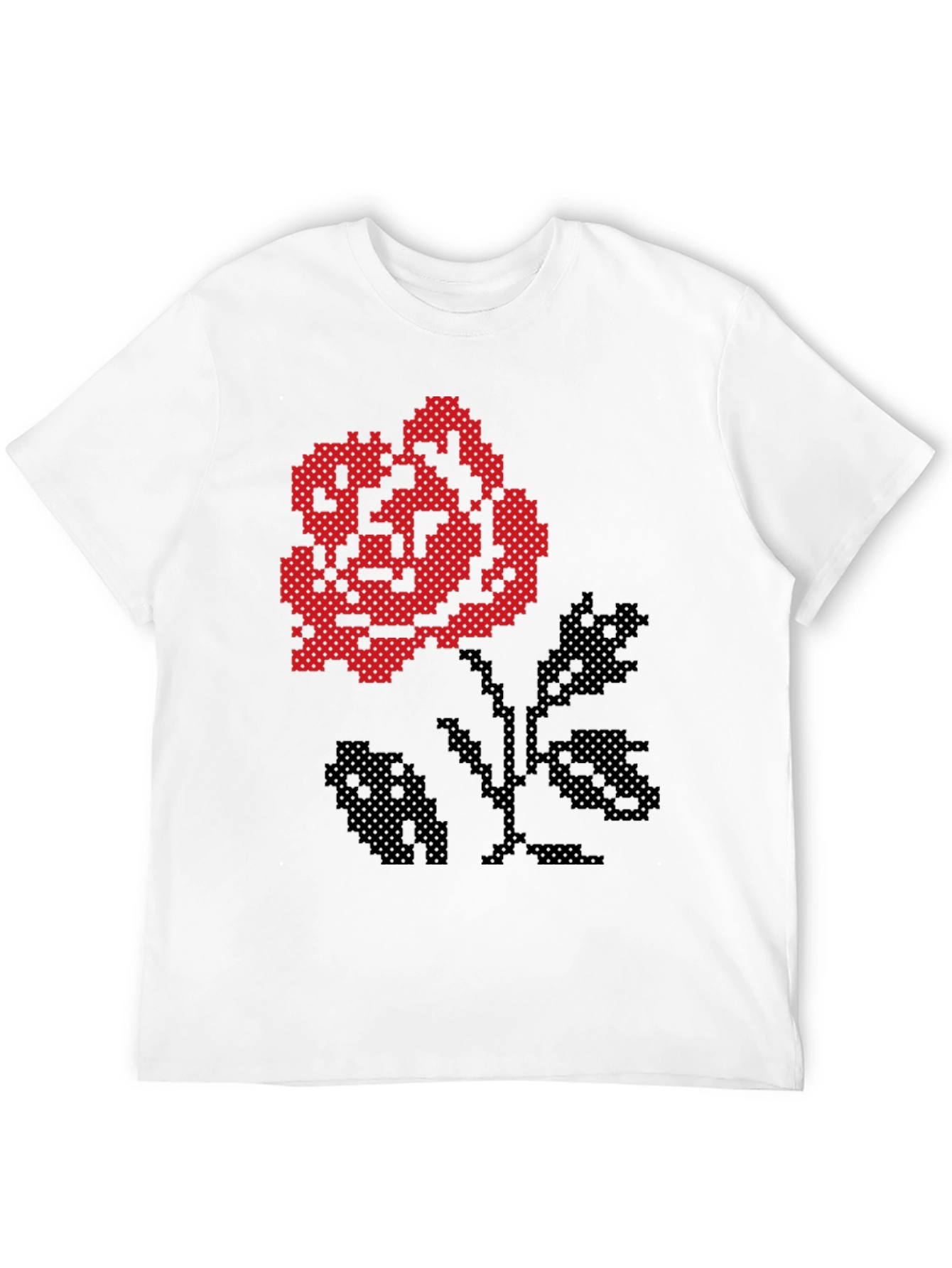 Pixel Art Rose Black T-Shirt