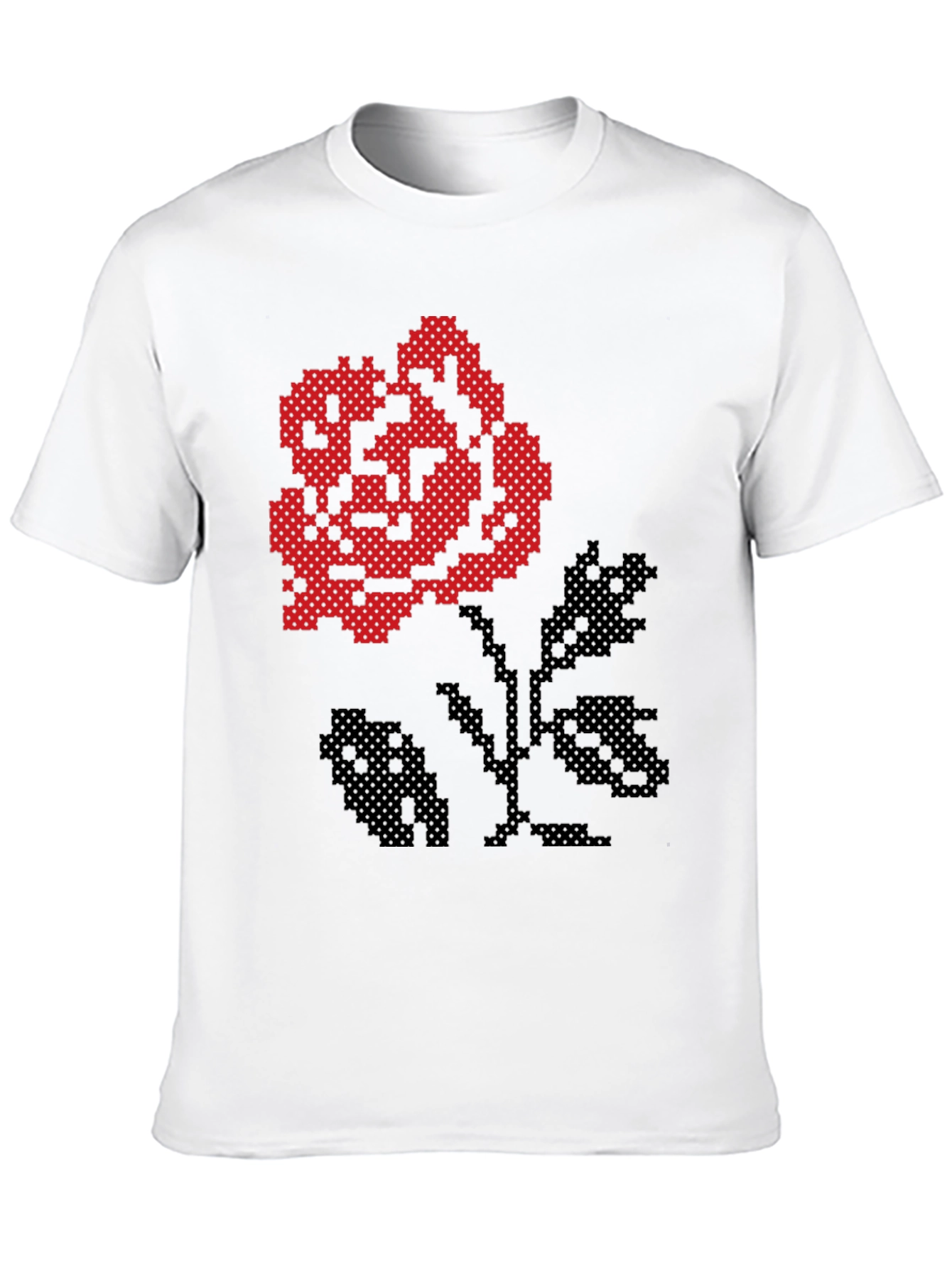 Pixel Art Rose Black T-Shirt
