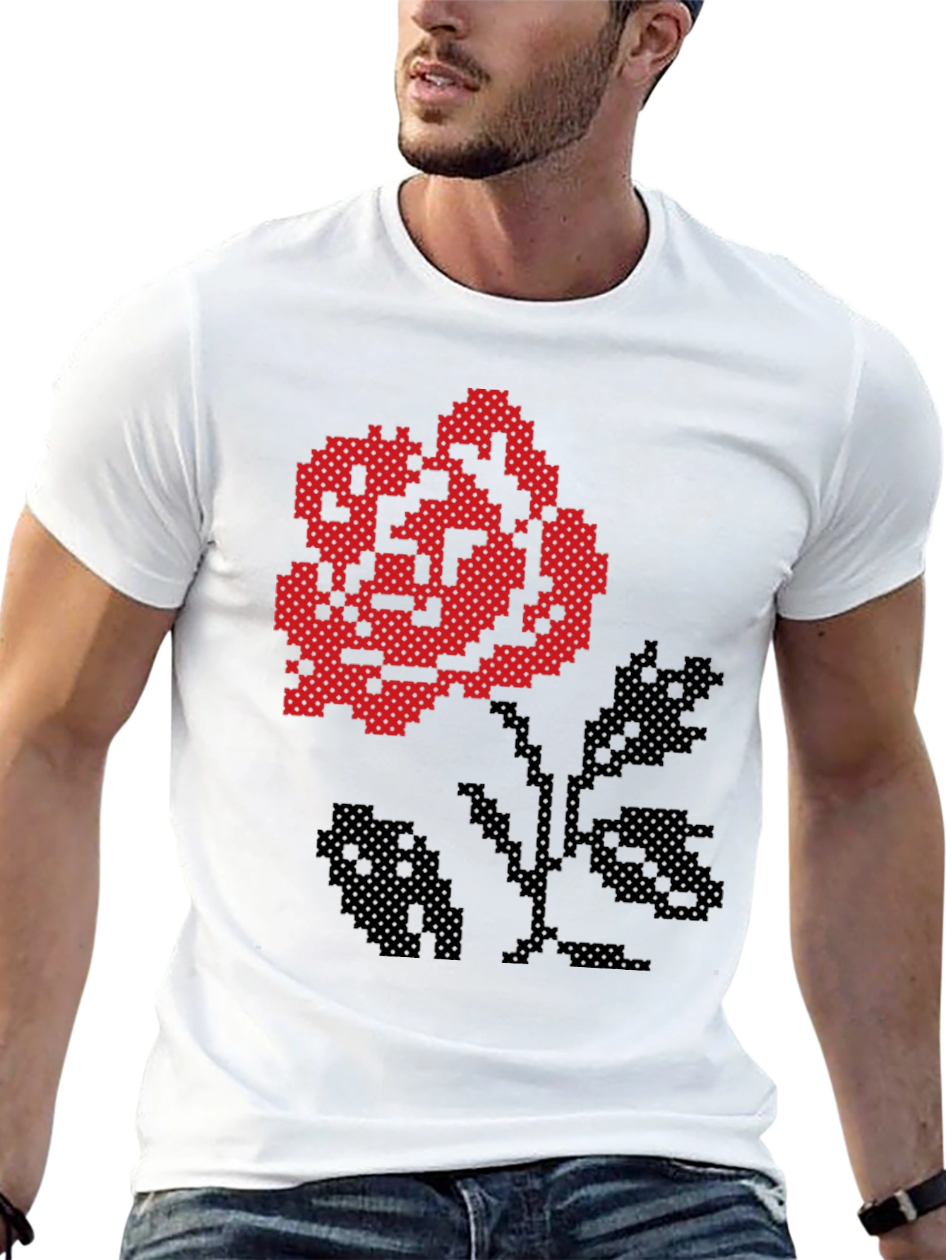 Pixel Art Rose Black T-Shirt