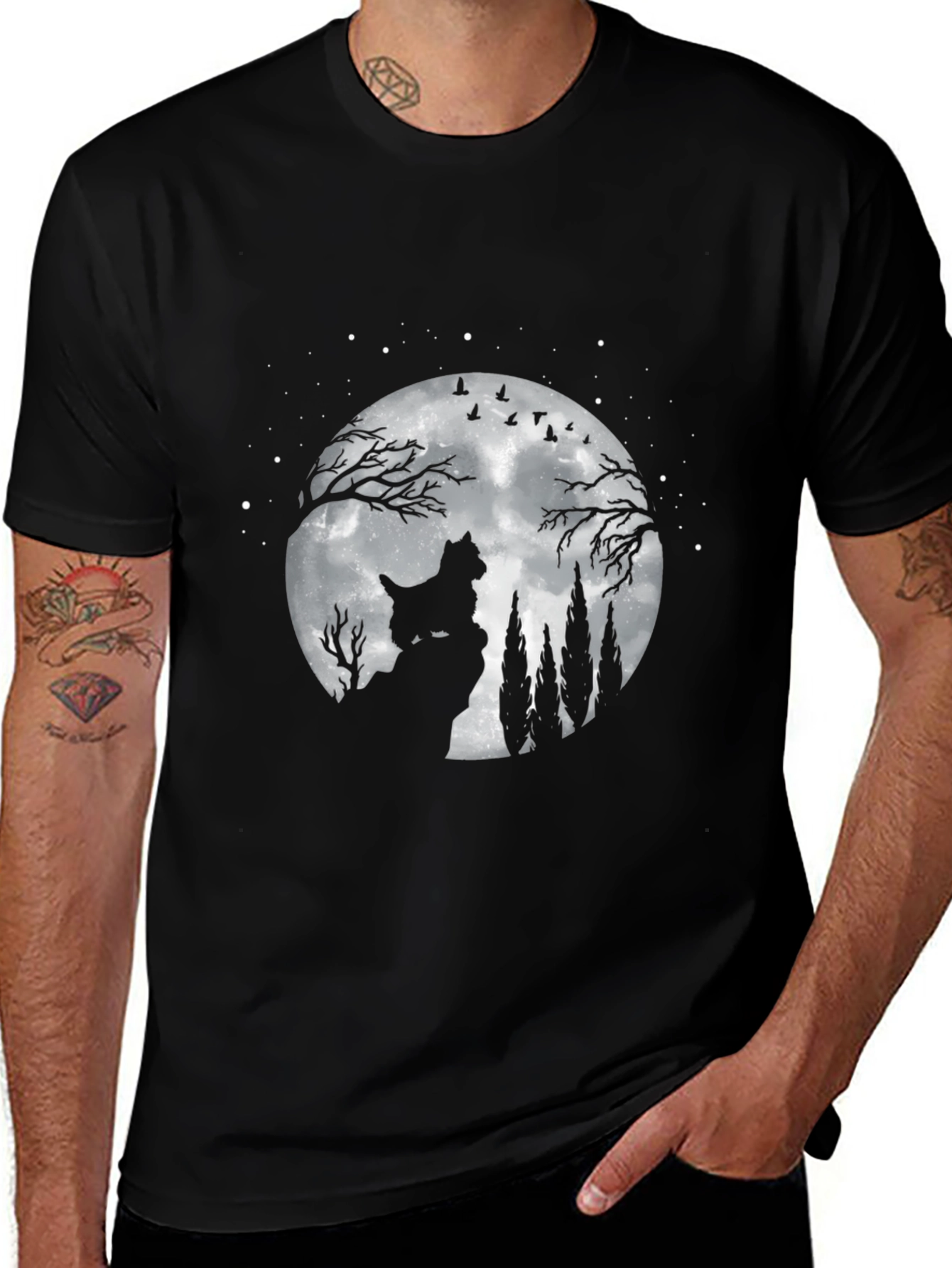 Dog Moon T-Shirt - Black Cotton Graphic Tee