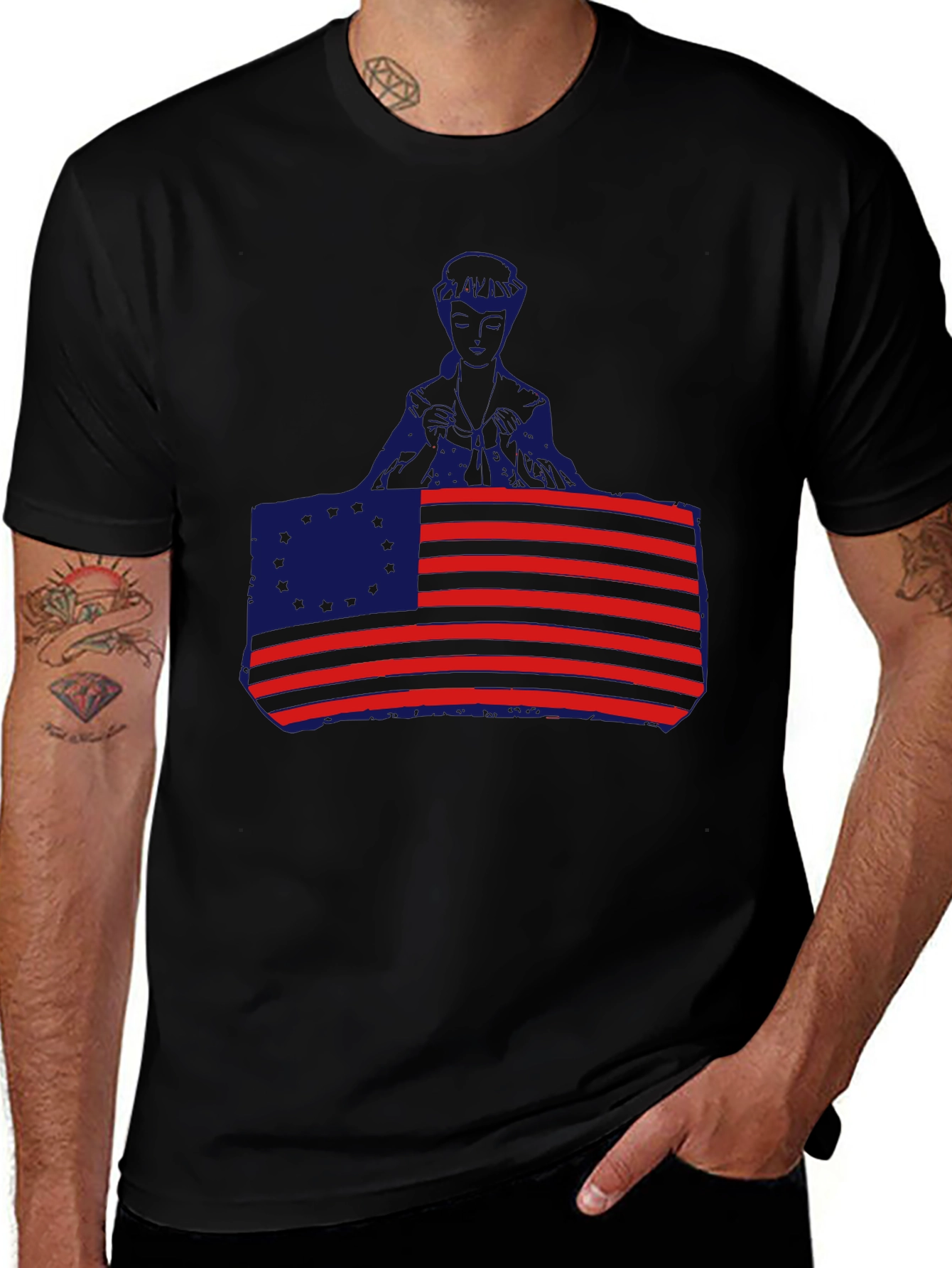Patriotic American Flag & Figure Black T-Shirt