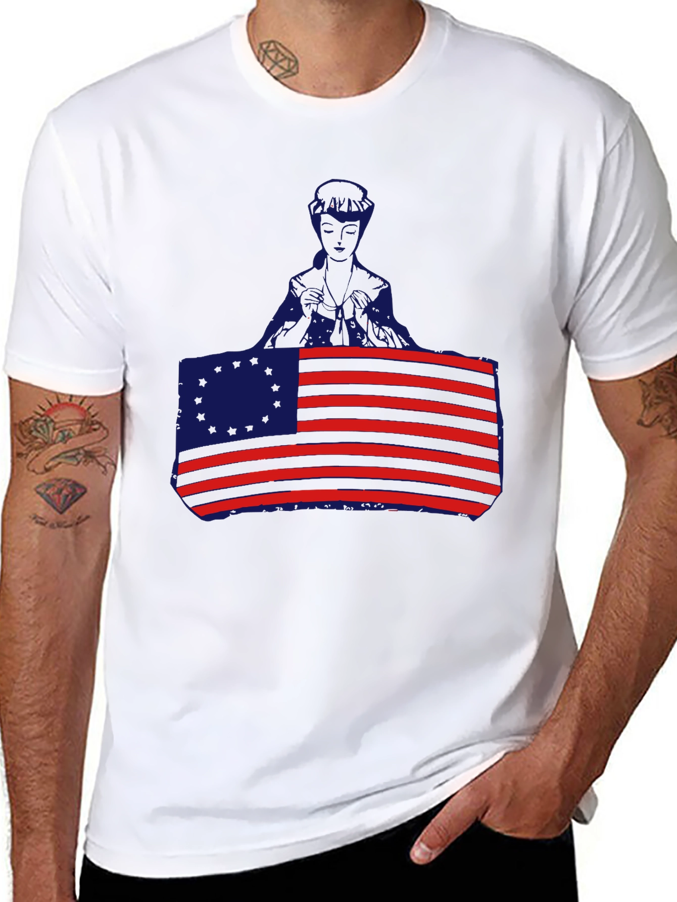 Patriotic American Flag & Figure Black T-Shirt