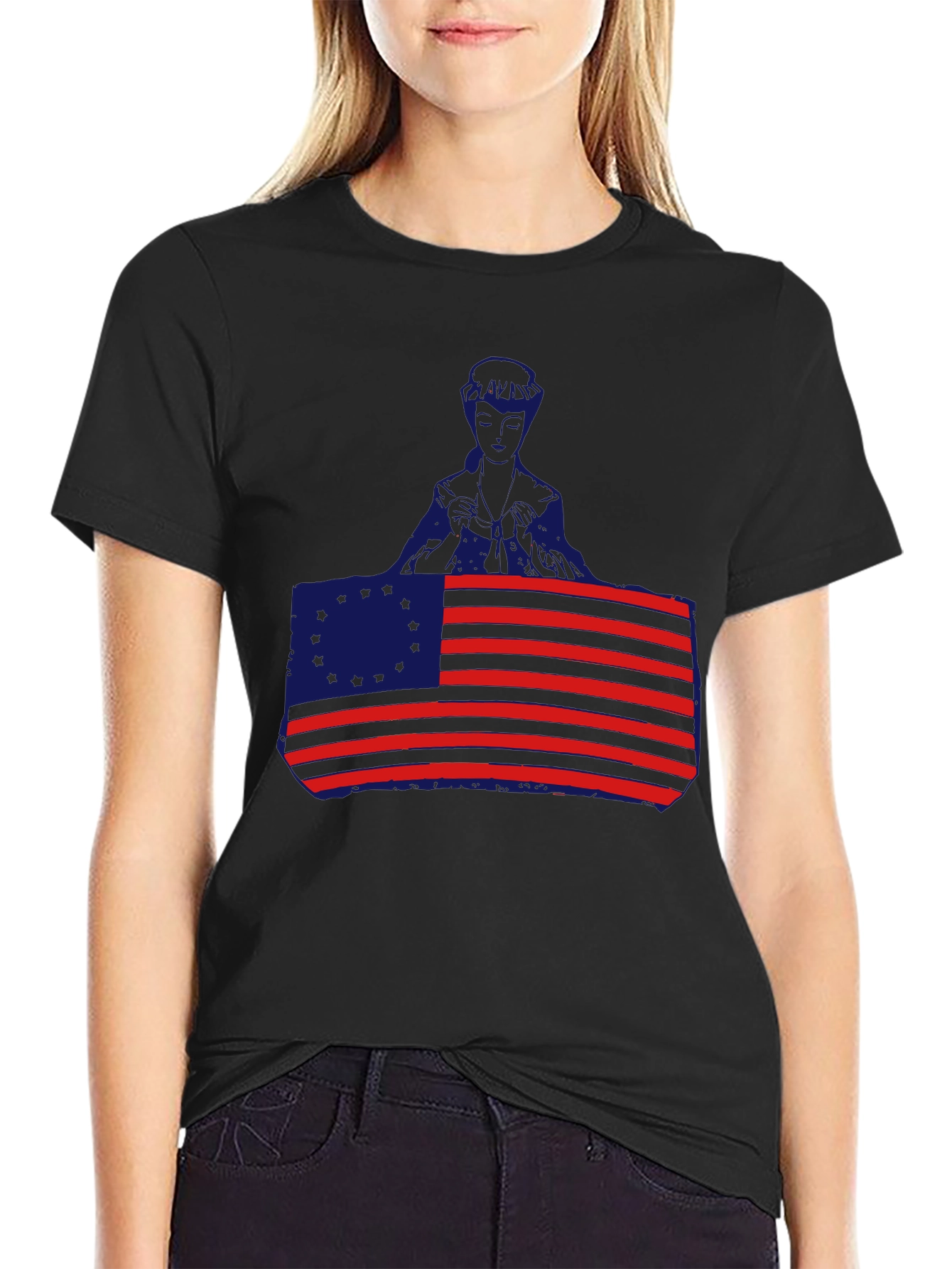 Patriotic American Flag & Figure Black T-Shirt