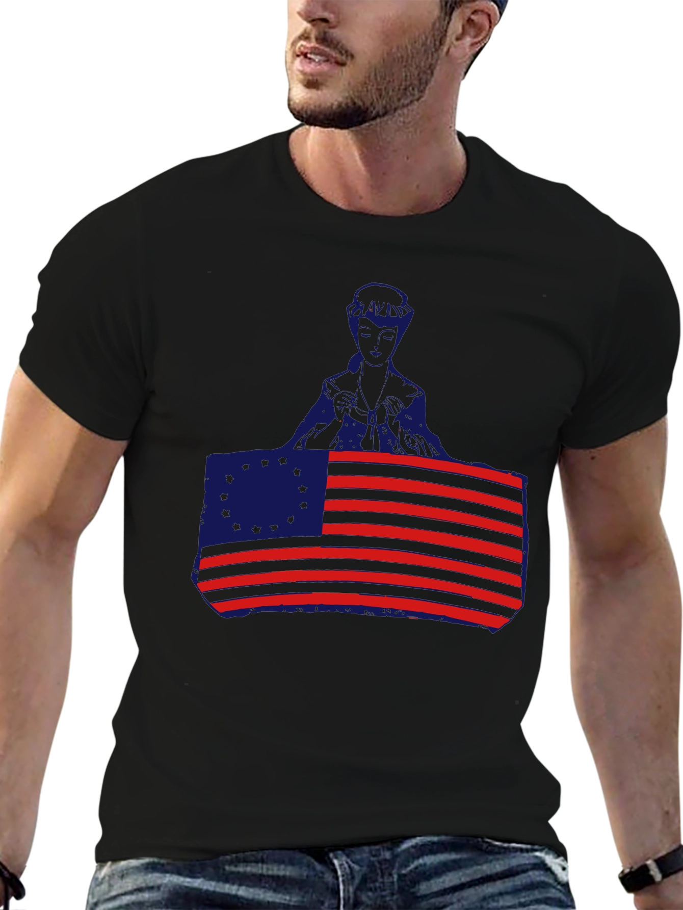 Patriotic American Flag & Figure Black T-Shirt