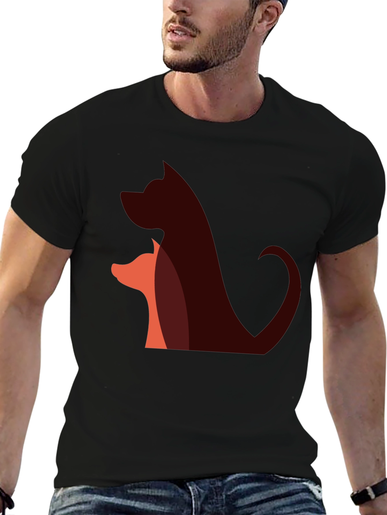 Abstract Dog & Fox T-Shirt - Black