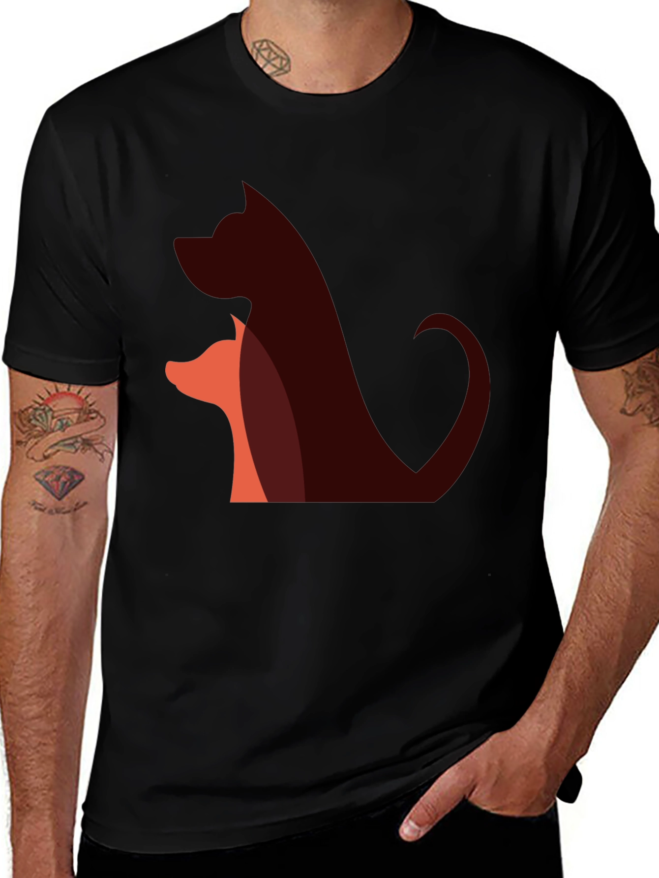 Abstract Dog & Fox T-Shirt - Black
