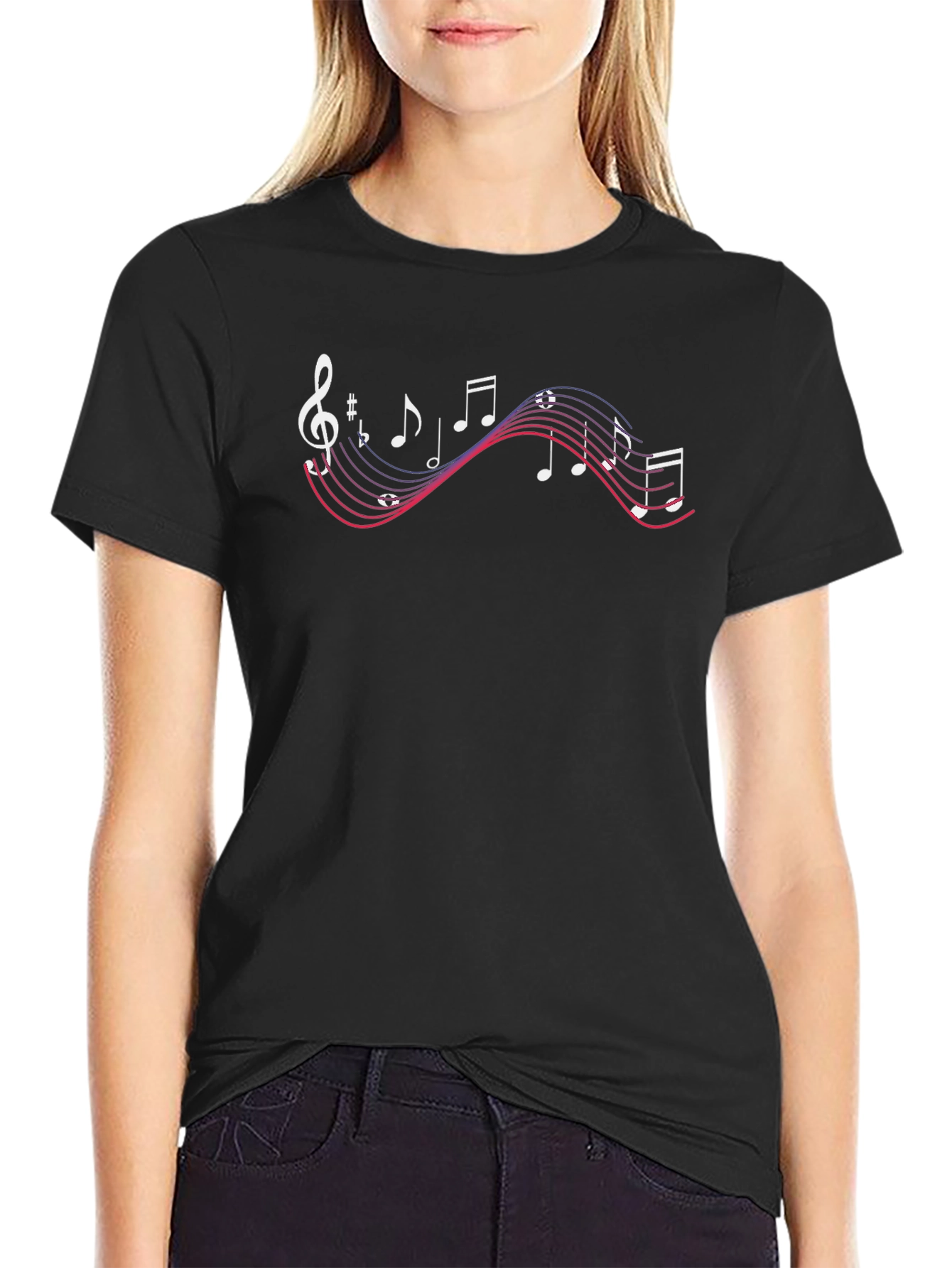 Musical Notes Graphic Print Black T-Shirt