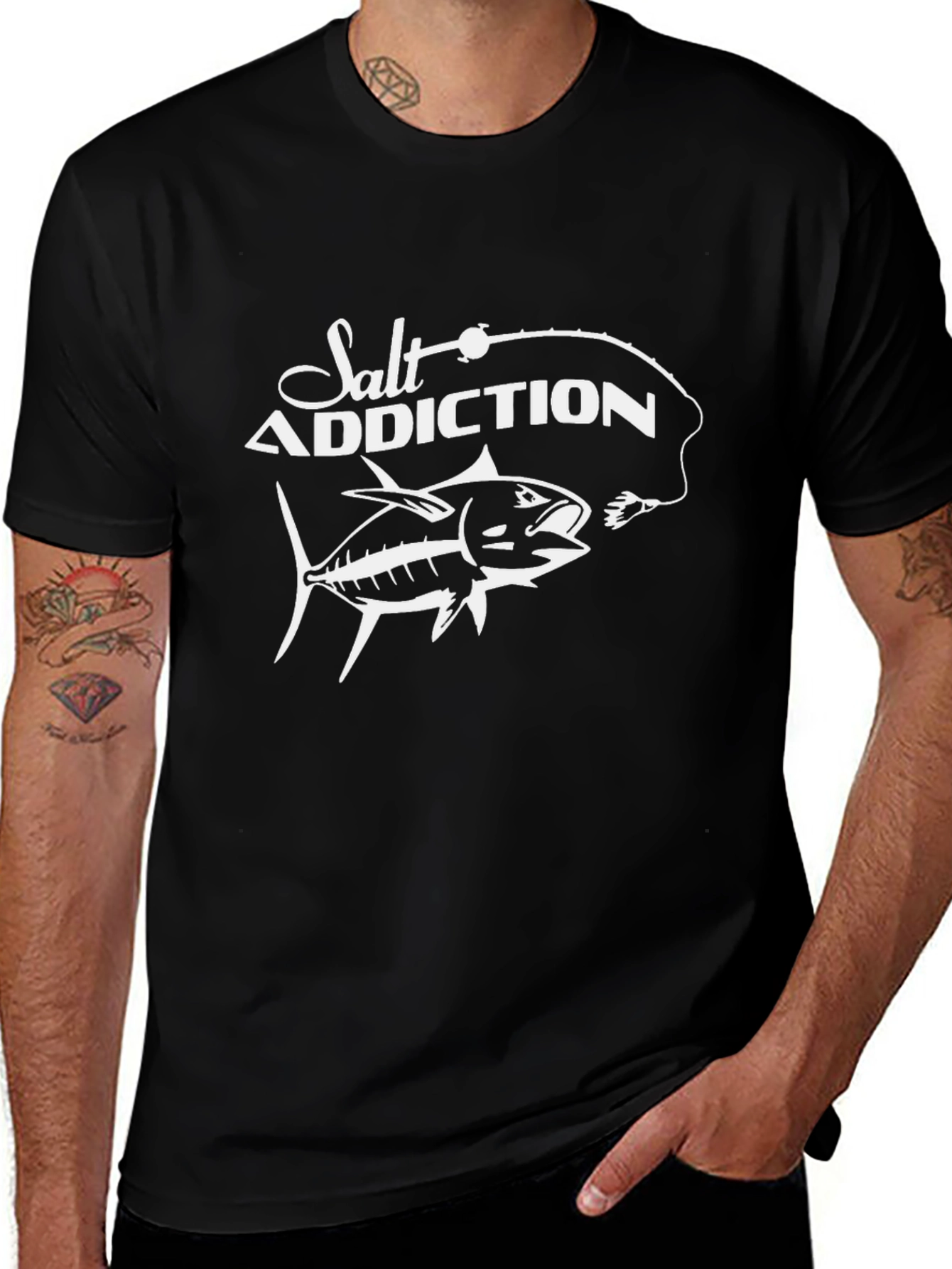Salt Addiction Black T-Shirt Fishing Angler Graphic Tee