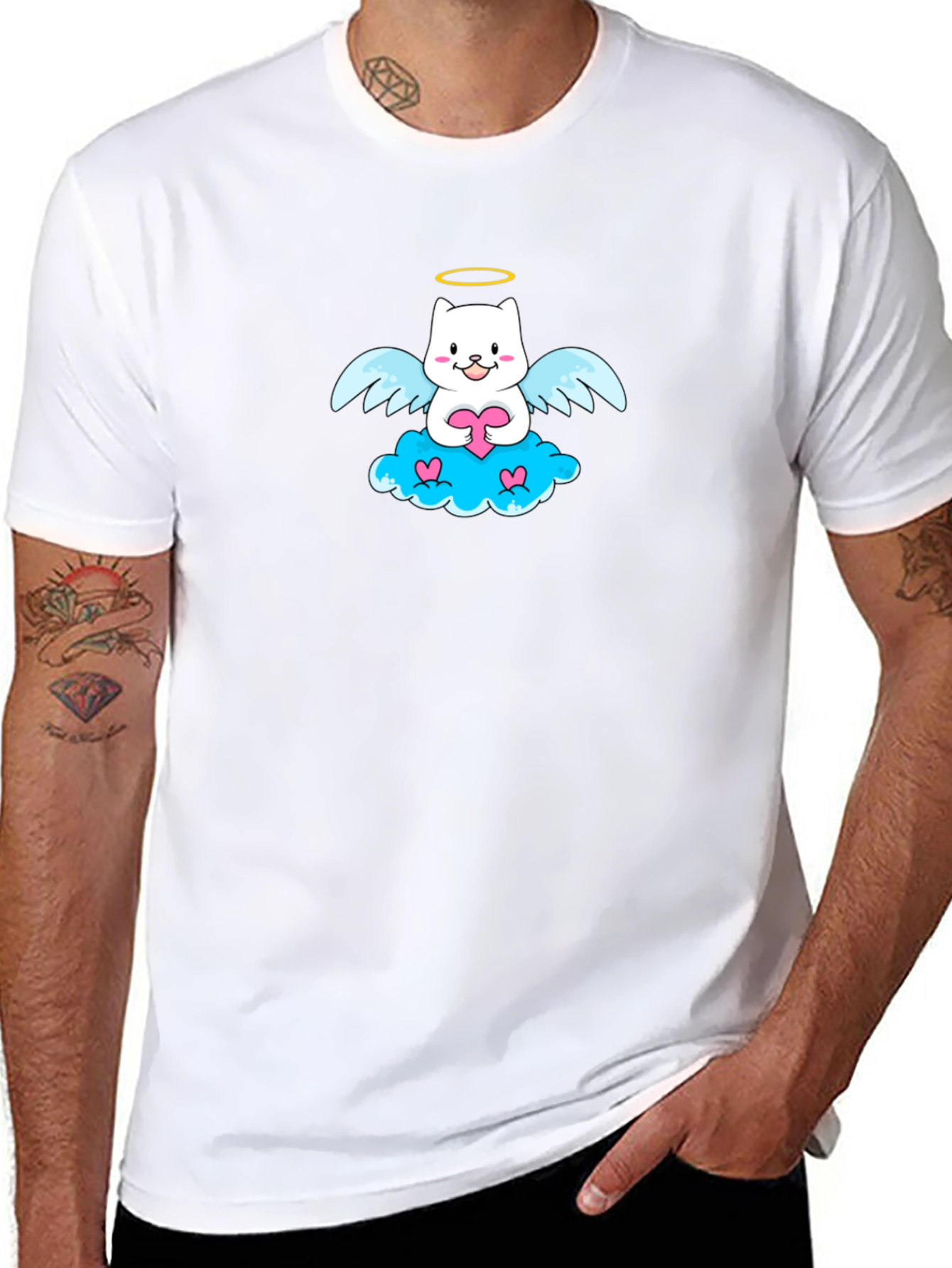 Angel Cat Graphic T-Shirt - Cute and Comfy
