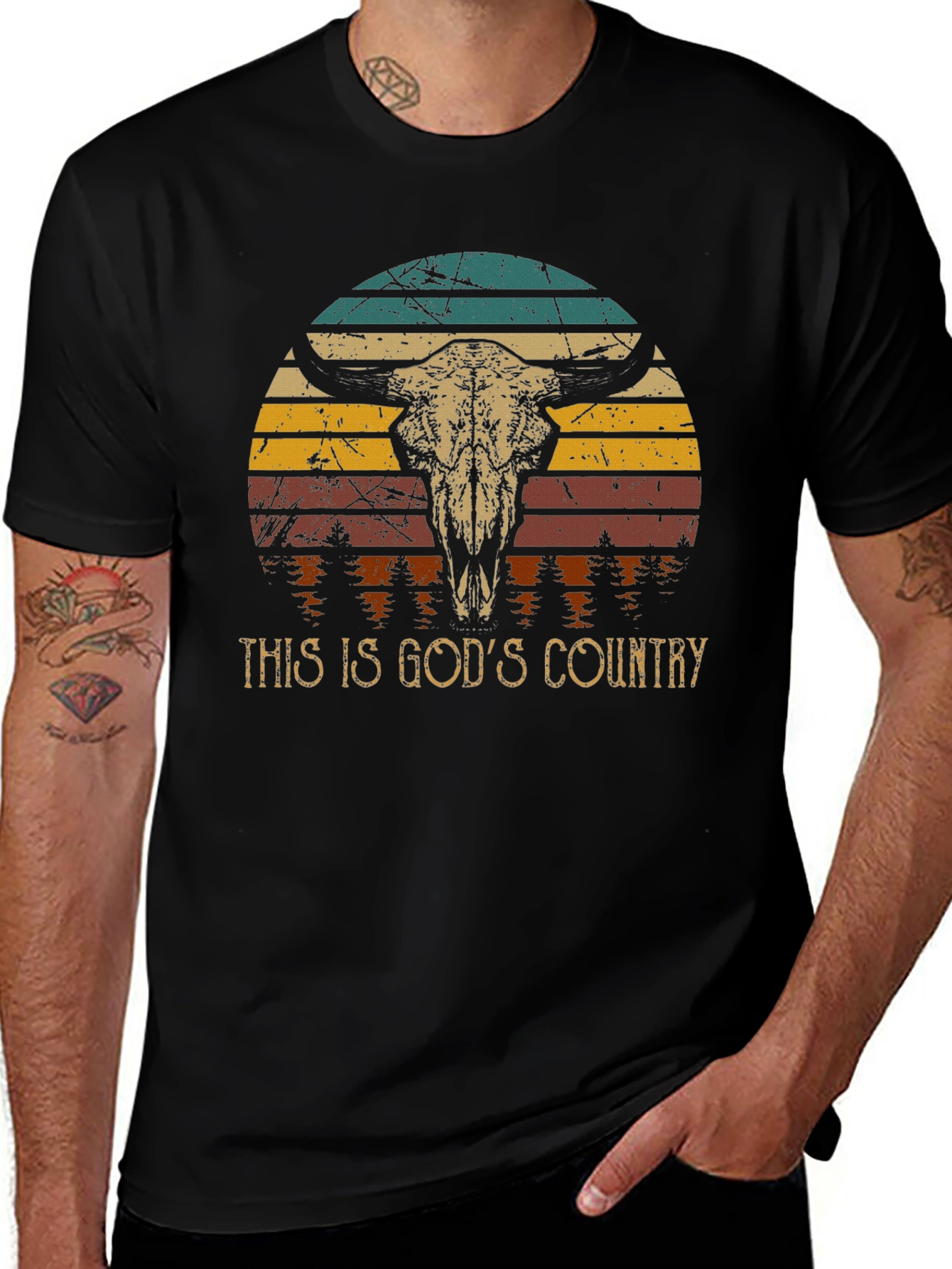 Gods Country Bull Skull Graphic Tee