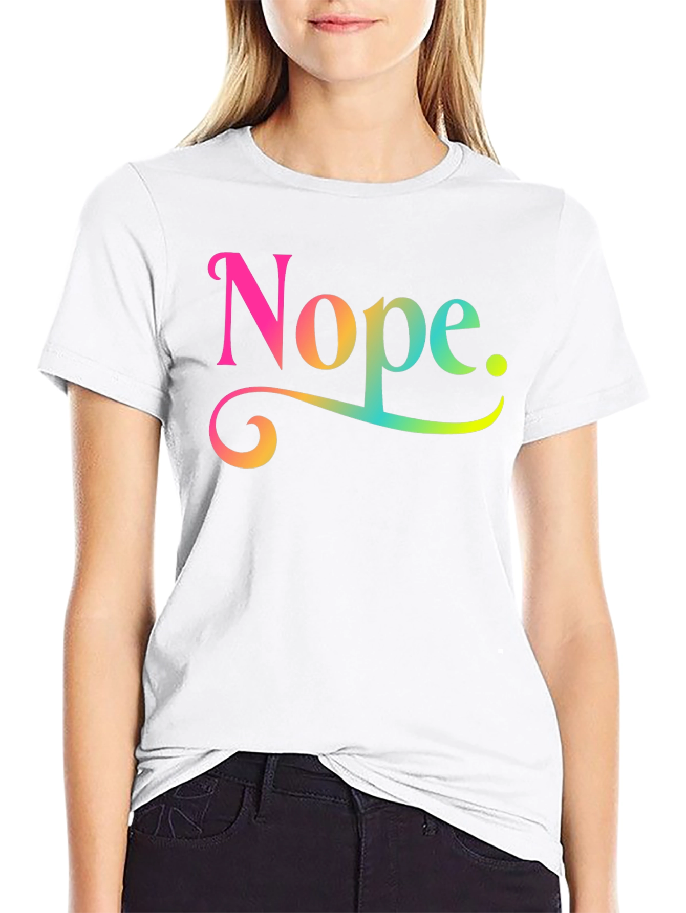 Nope Rainbow Text Graphic Novelty Tee