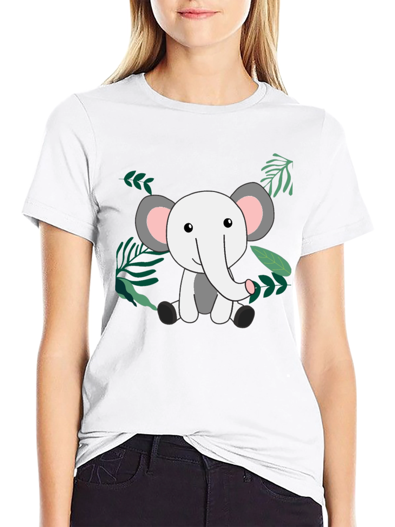 Cute Elephant Jungle Tee - Black