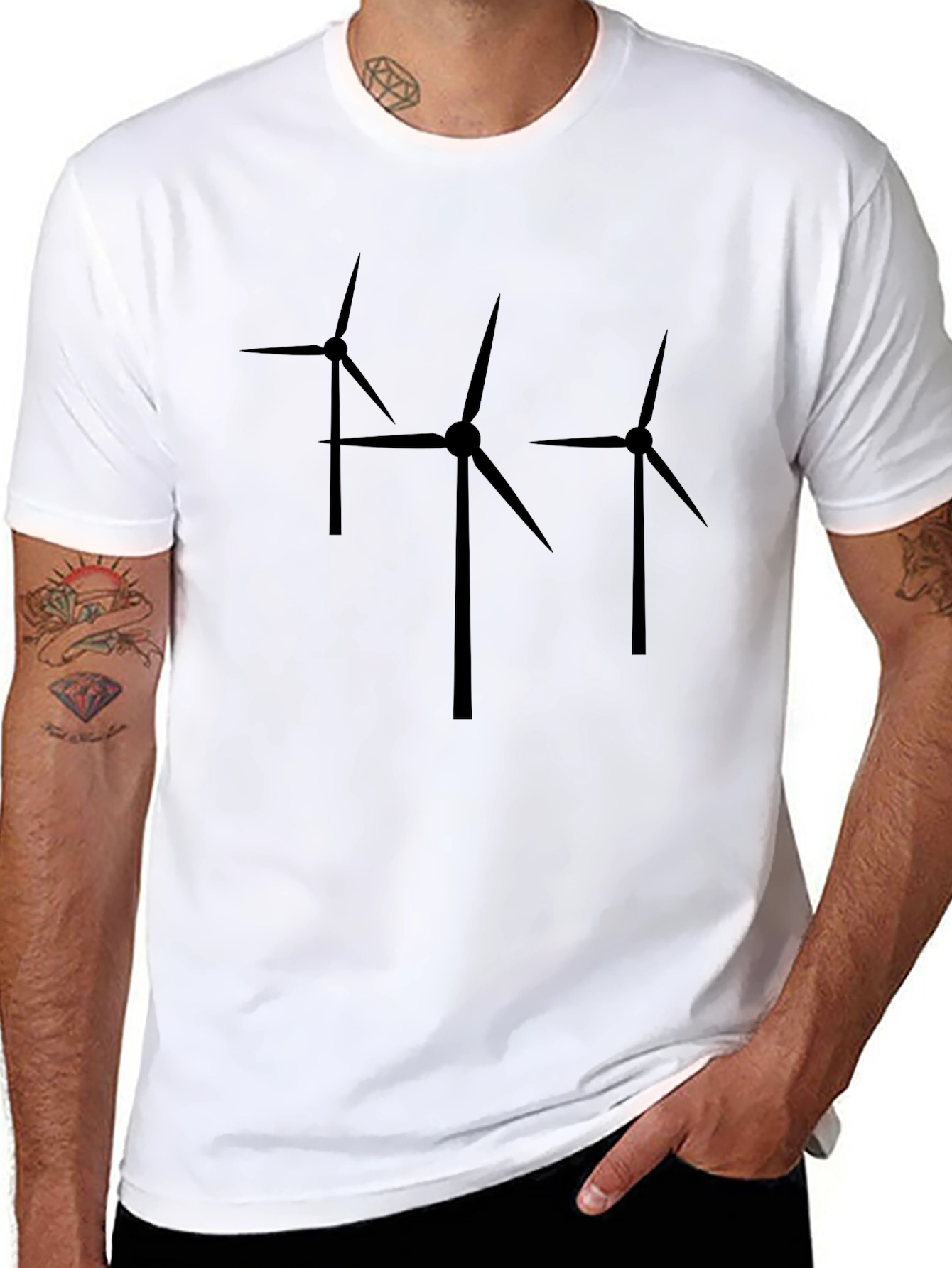 Wind Turbine Graphic Tee - Modern Black T-Shirt
