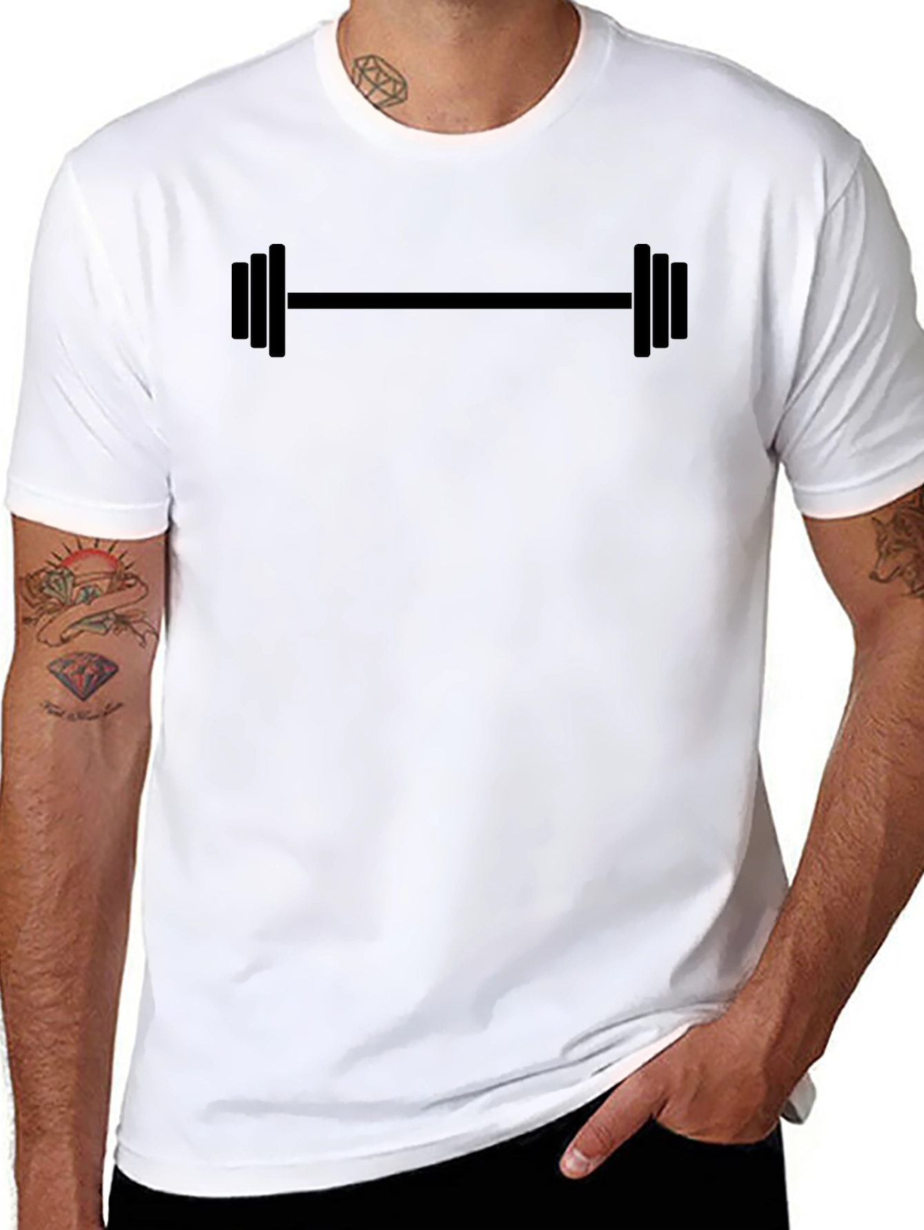 Mens Black Barbell Graphic Tee - Gym & Fitness
