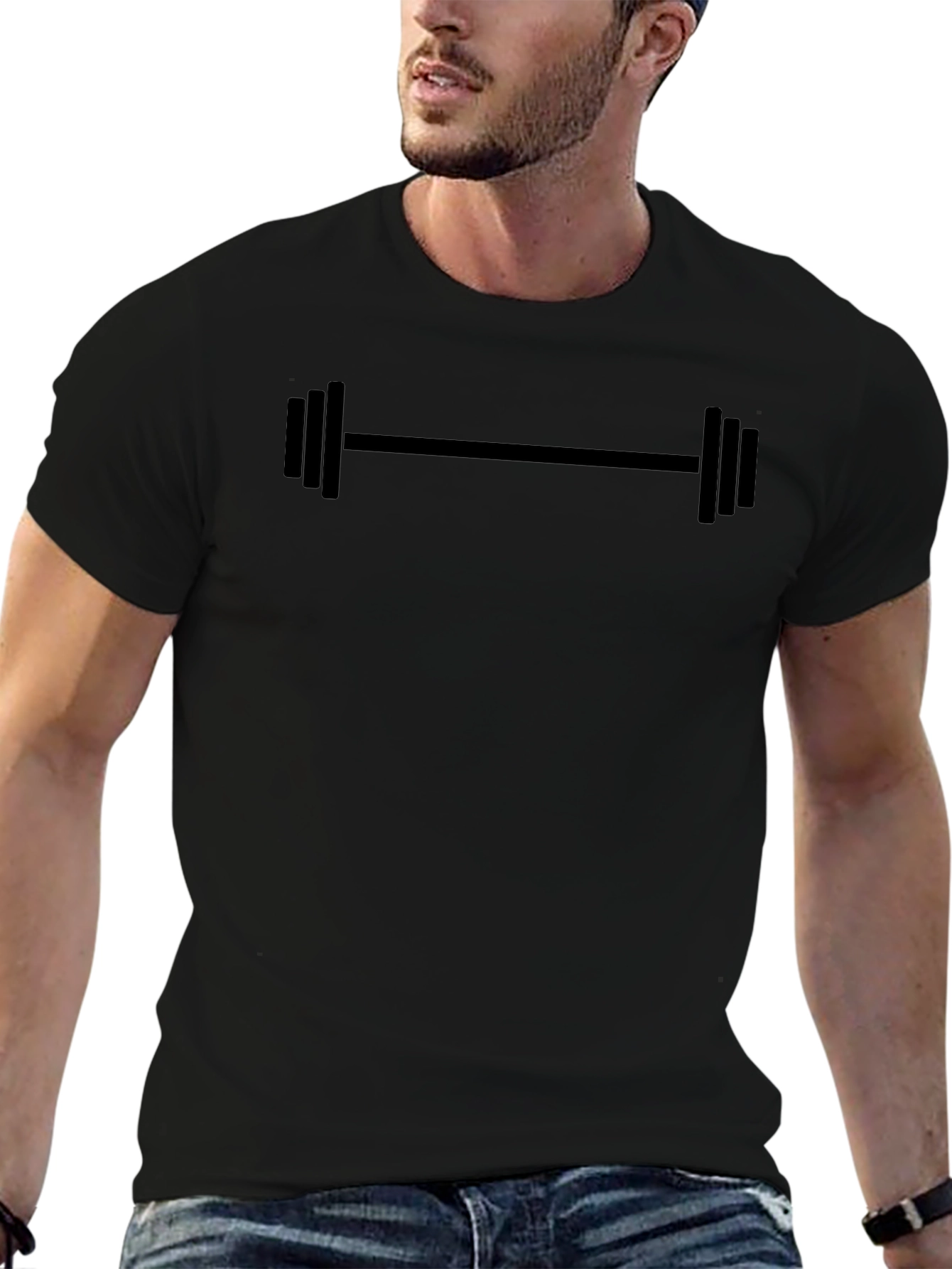 Mens Black Barbell Graphic Tee - Gym & Fitness