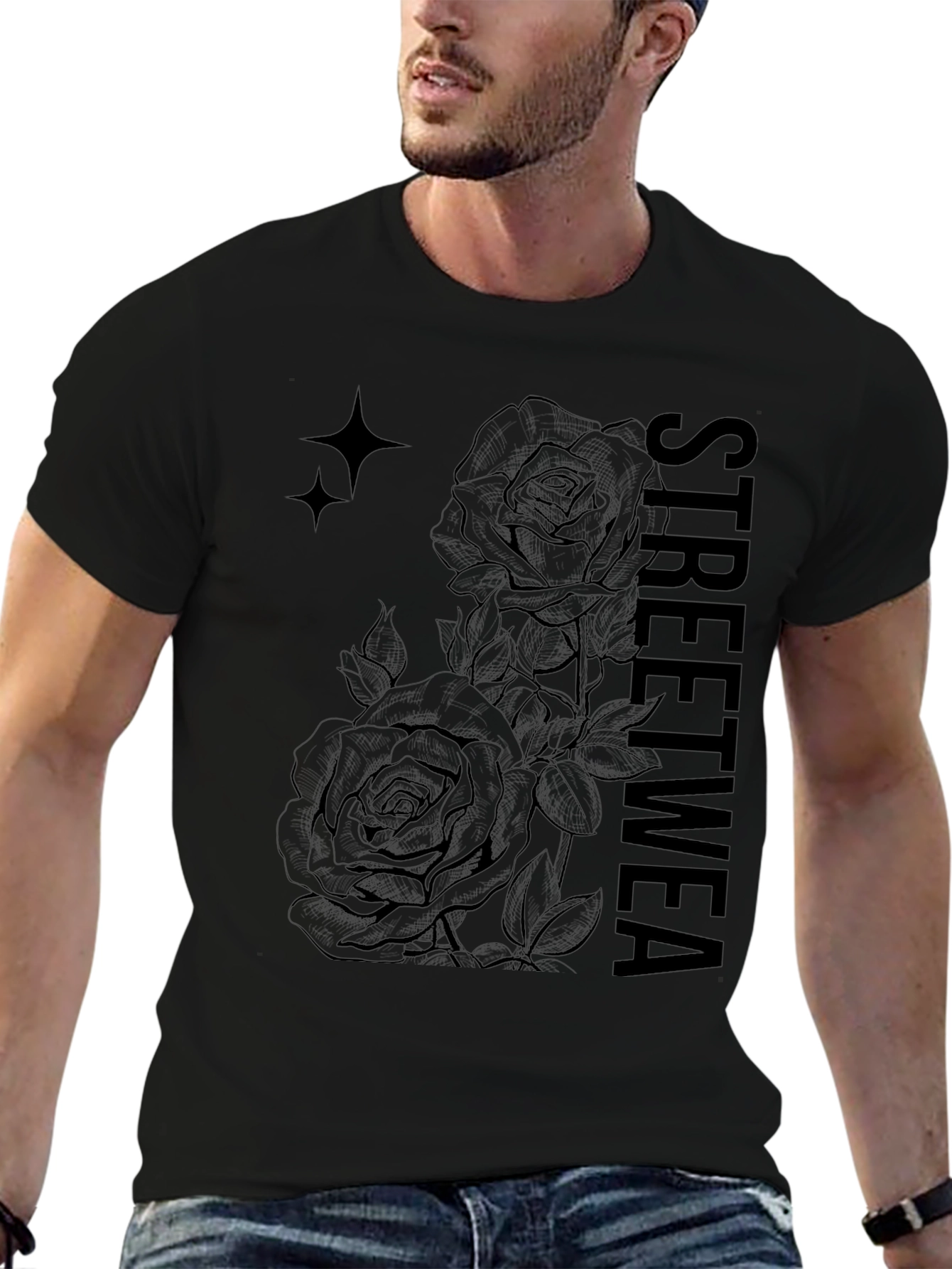 Black Streetwear Rose Graphic Tee
