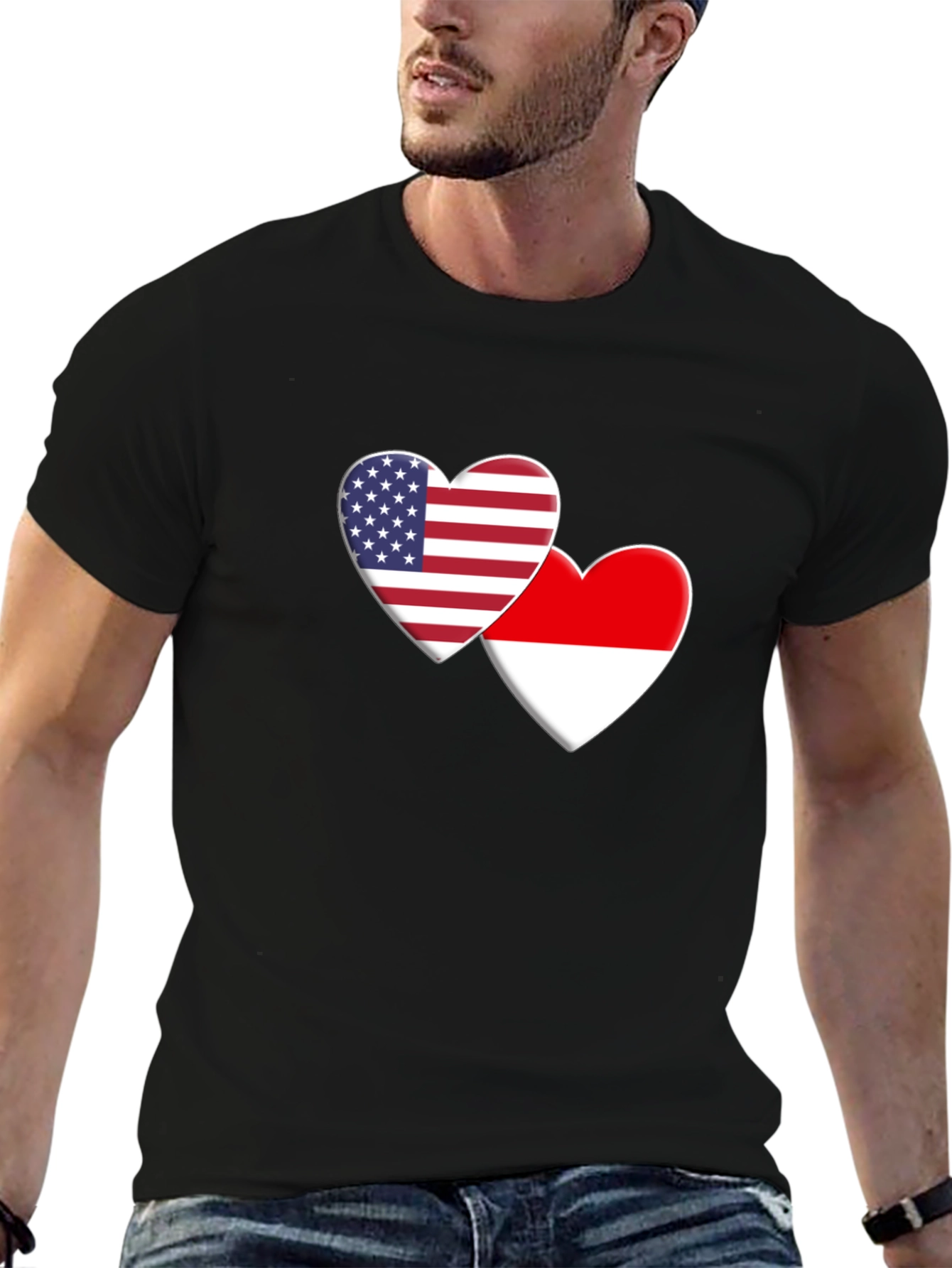 USA & Indonesia Heart Flag T-Shirt