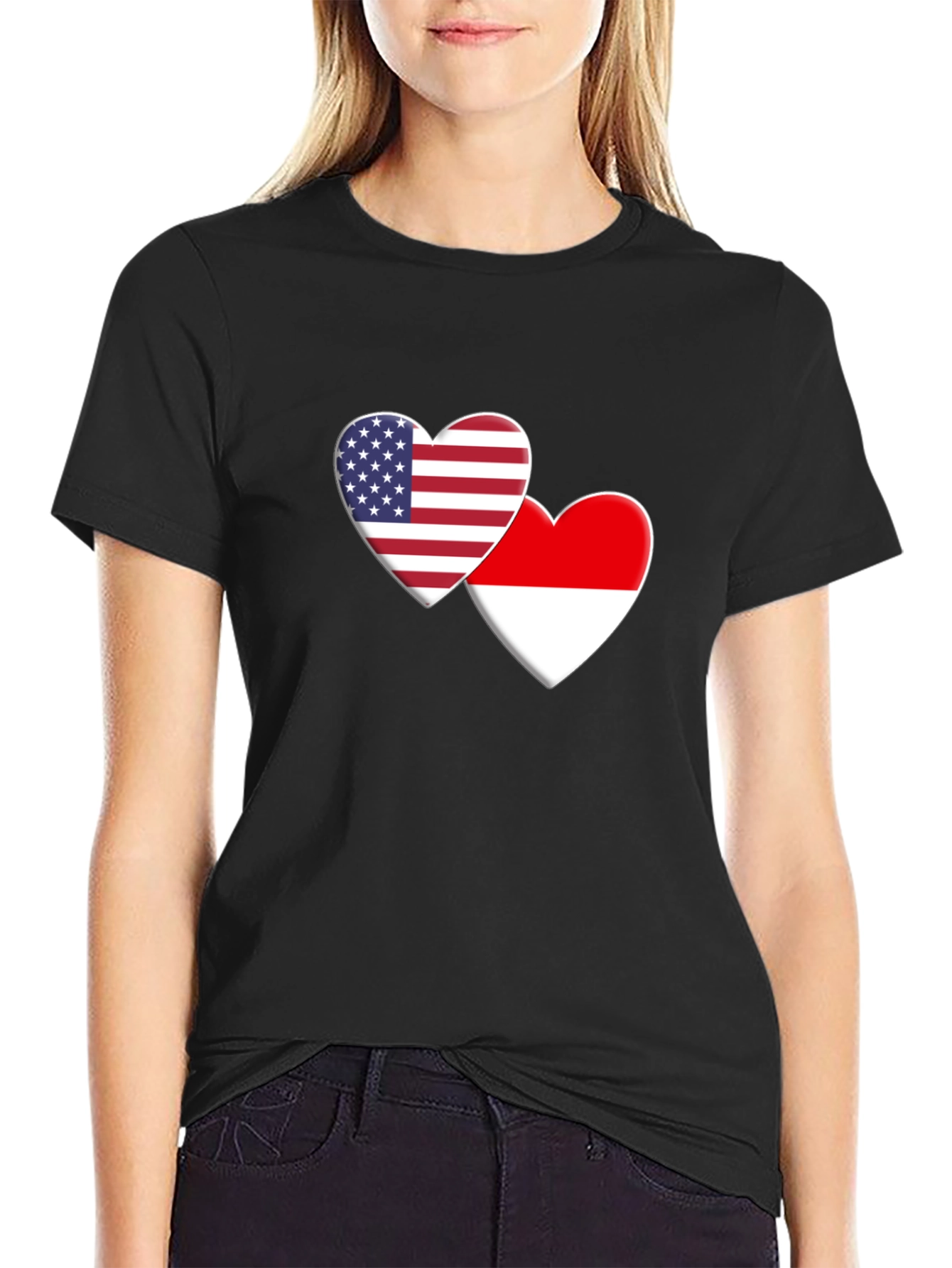 USA & Indonesia Heart Flag T-Shirt