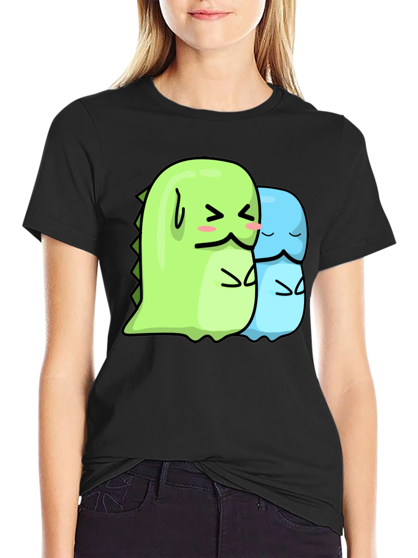 Kawaii Dino Hugs Black T-Shirt