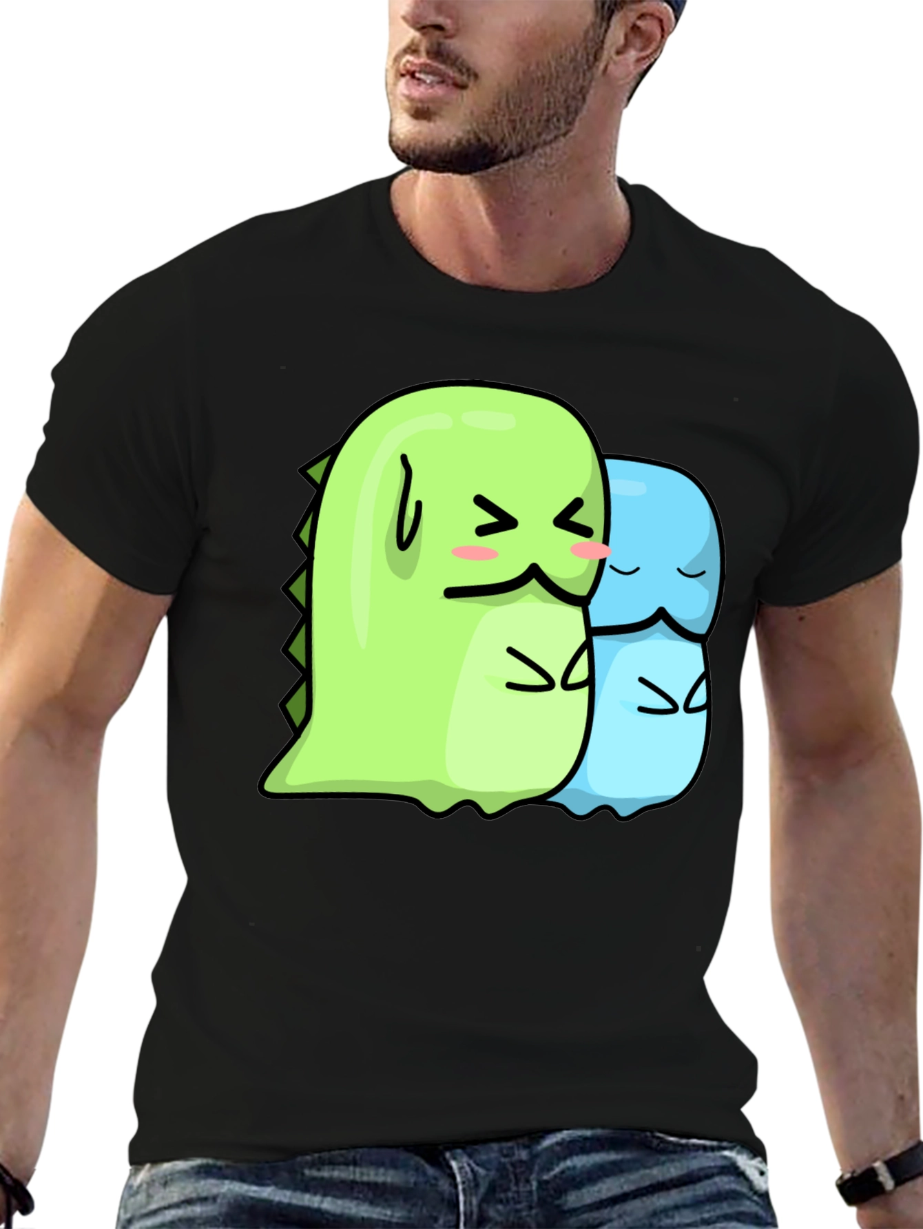 Kawaii Dino Hugs Black T-Shirt