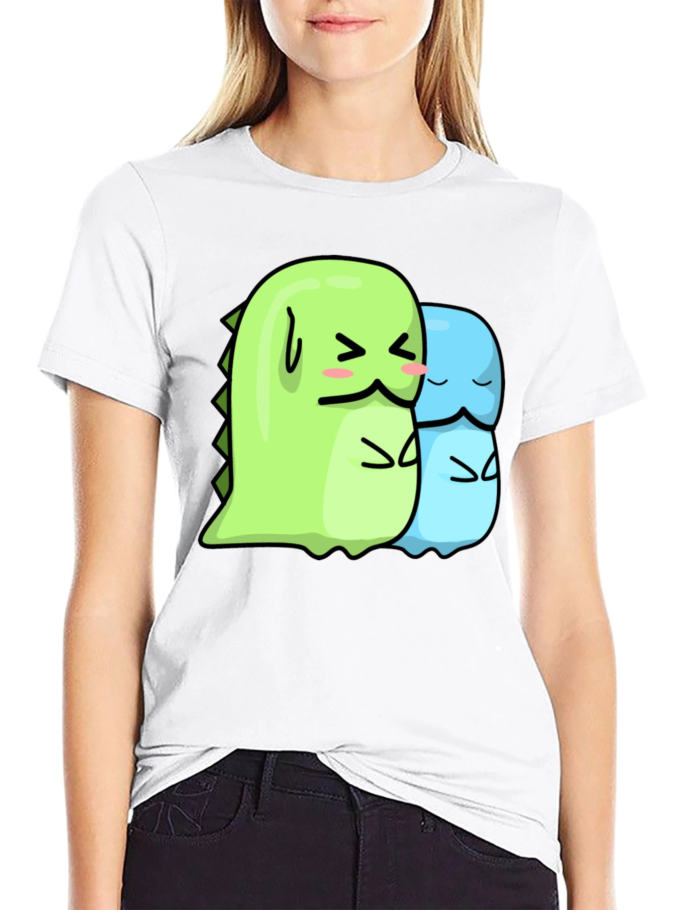 Kawaii Dino Hugs Black T-Shirt