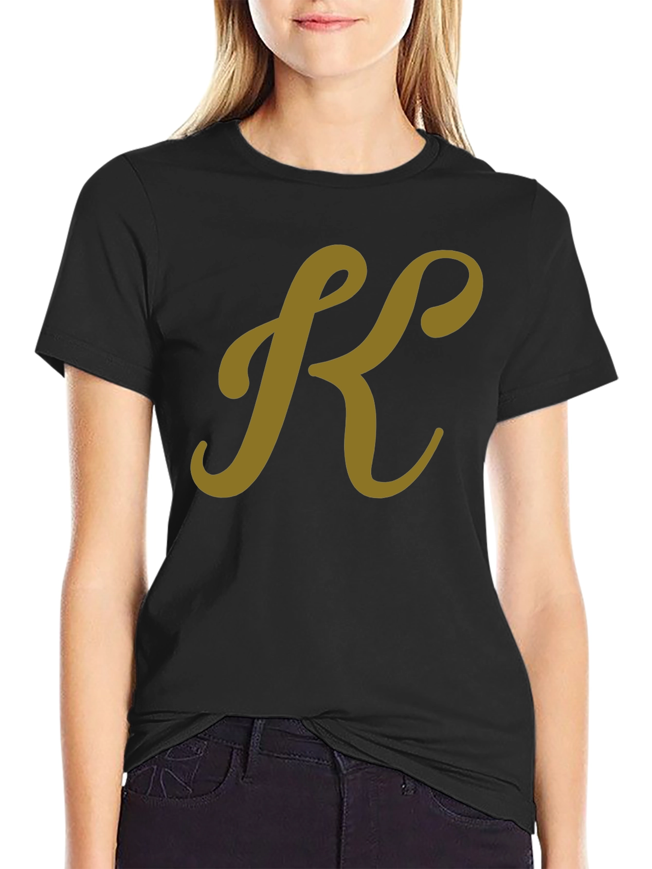 Stylish Black T-Shirt with Gold K Initial