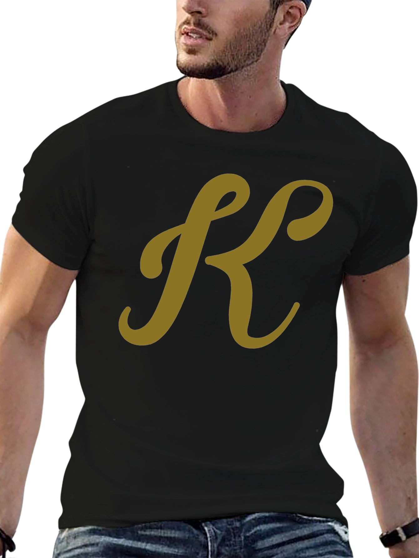 Stylish Black T-Shirt with Gold K Initial