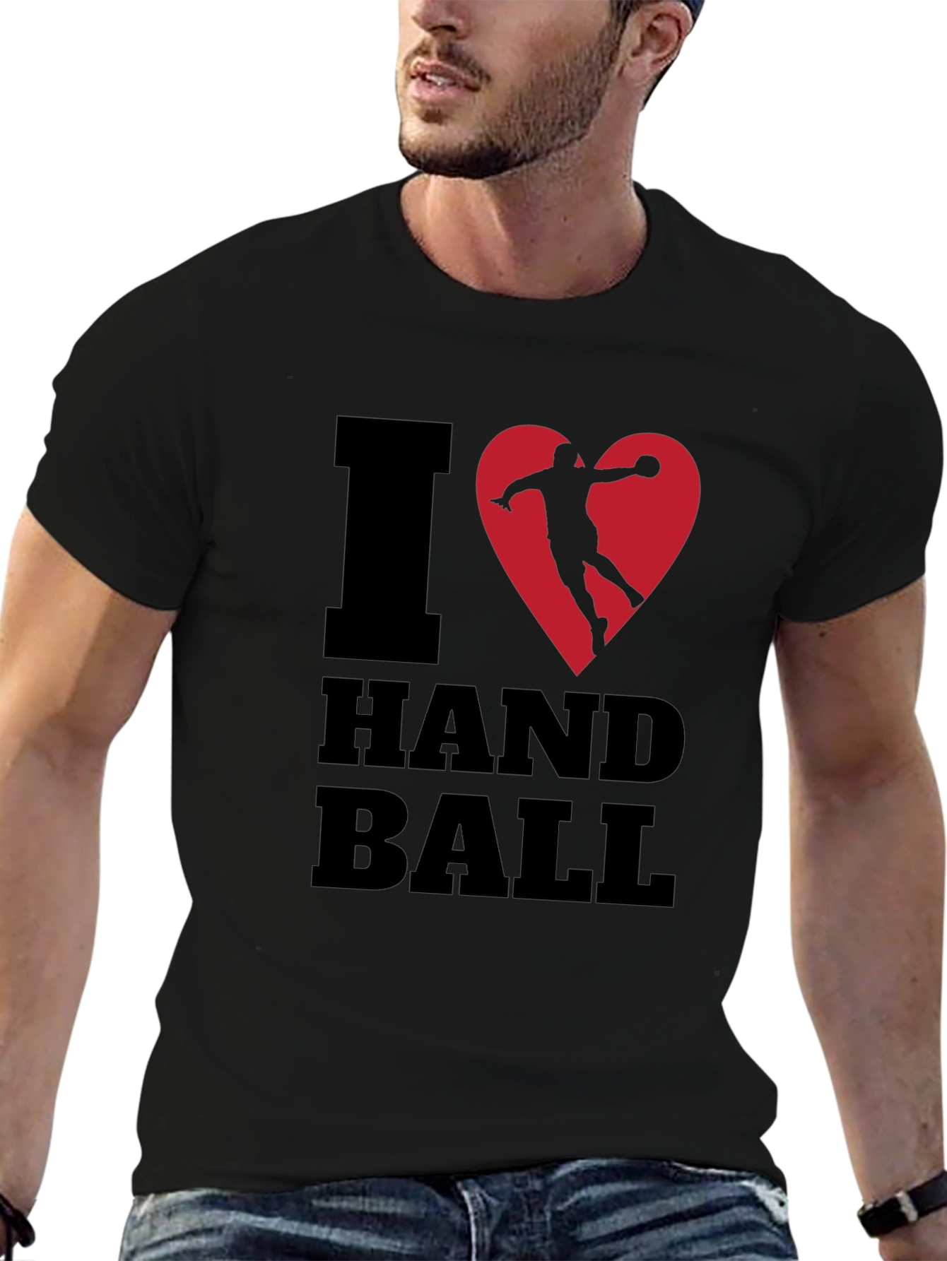 I Love Handball Graphic Tee - Black Cotton T-Shirt