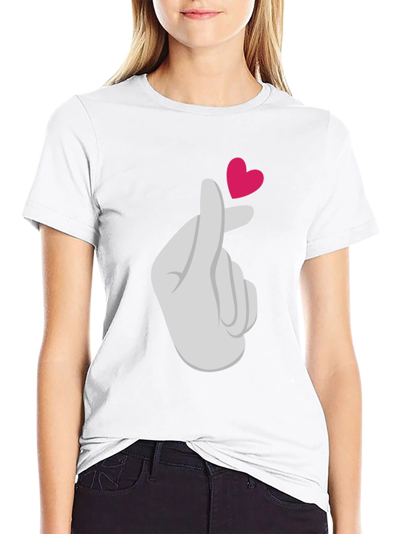 Heart Finger Gesture Graphic Tee - Trendy Casual Top
