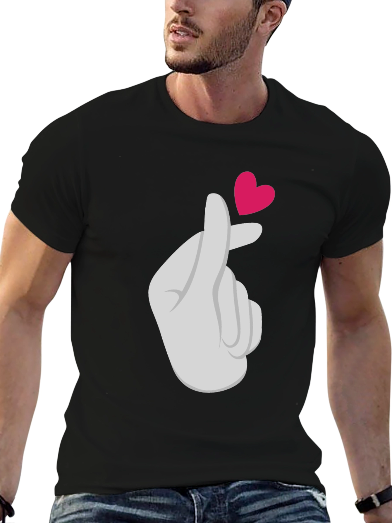 Heart Finger Gesture Graphic Tee - Trendy Casual Top