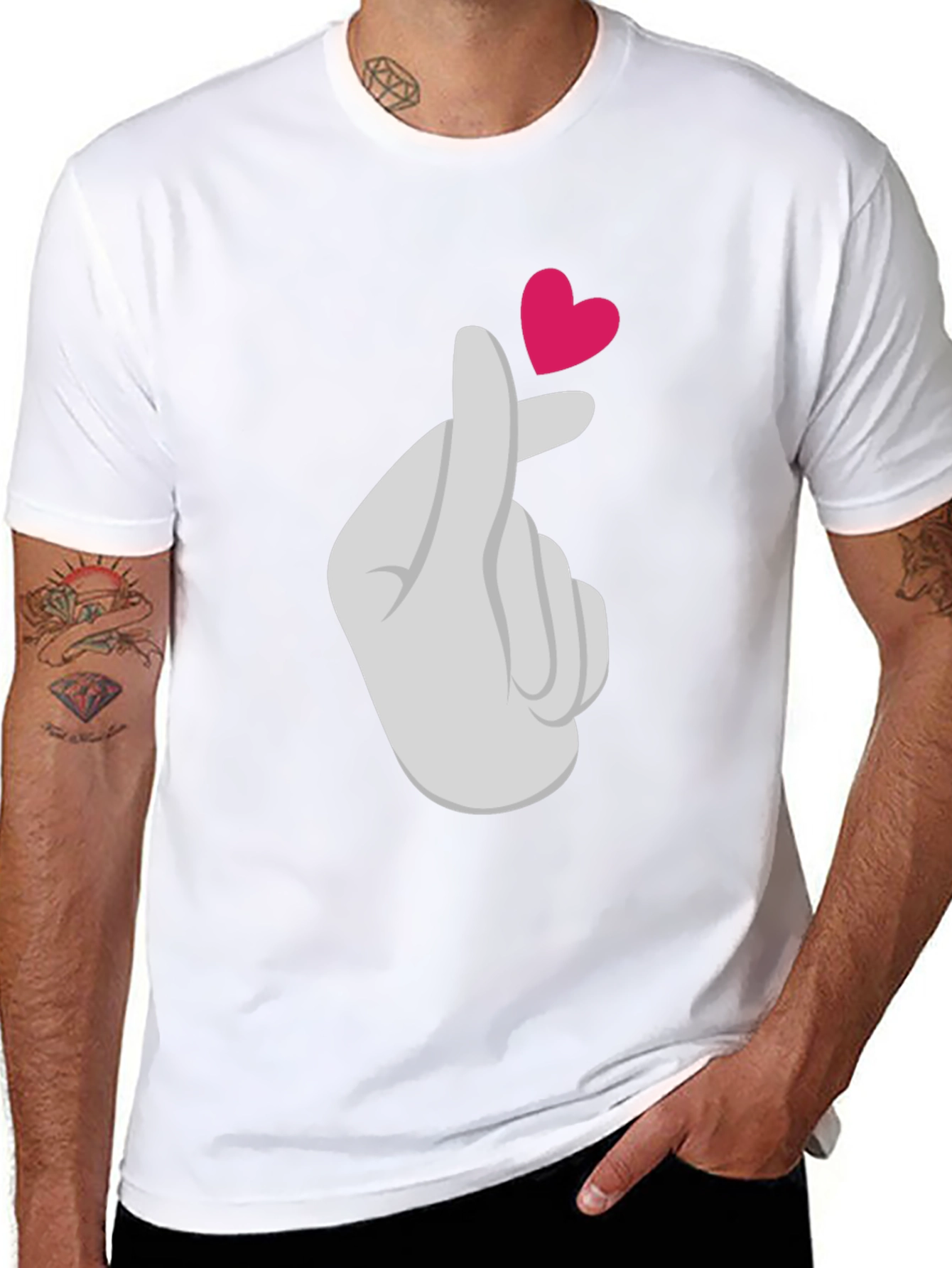 Heart Finger Gesture Graphic Tee - Trendy Casual Top