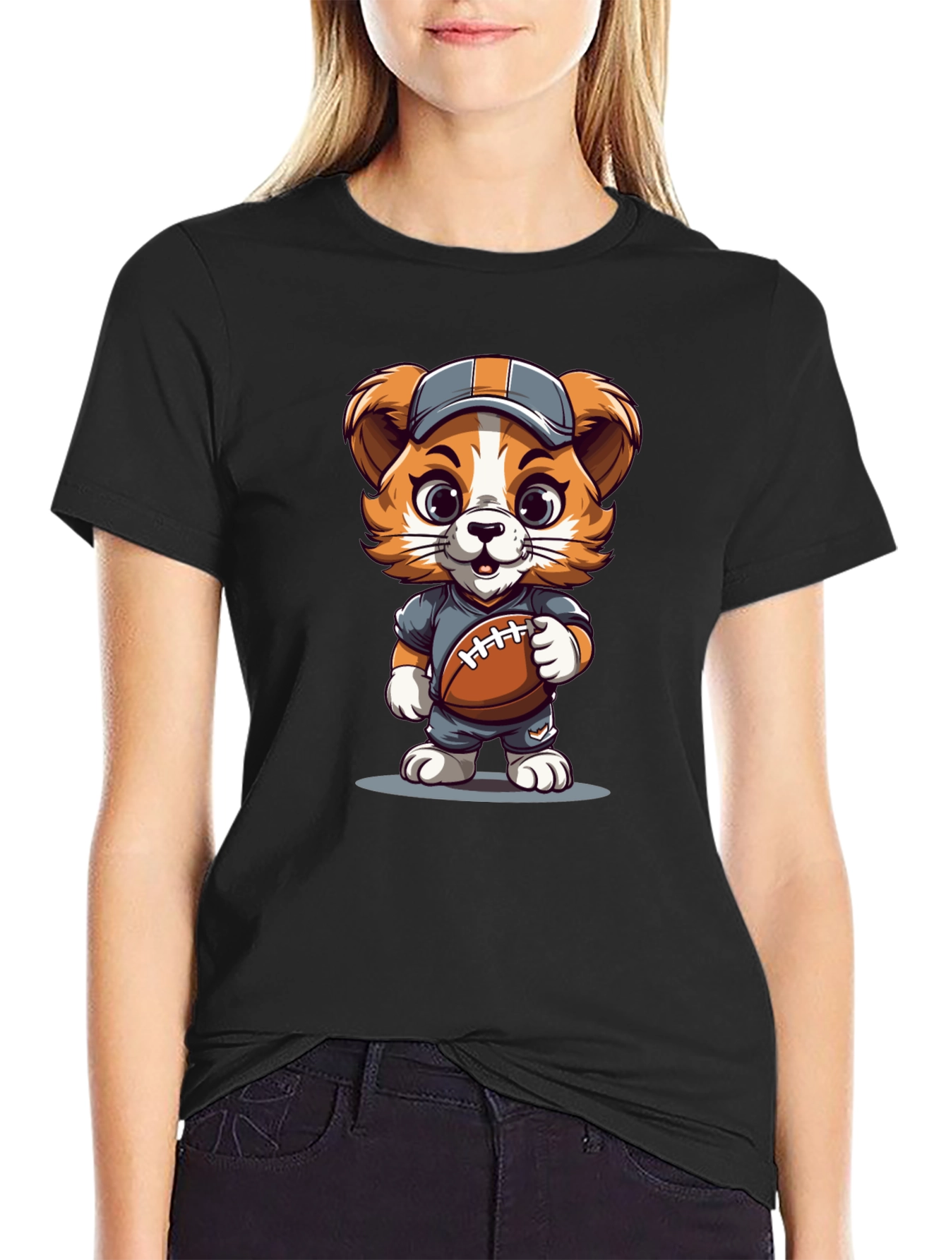 Cartoon Dog Football T-Shirt