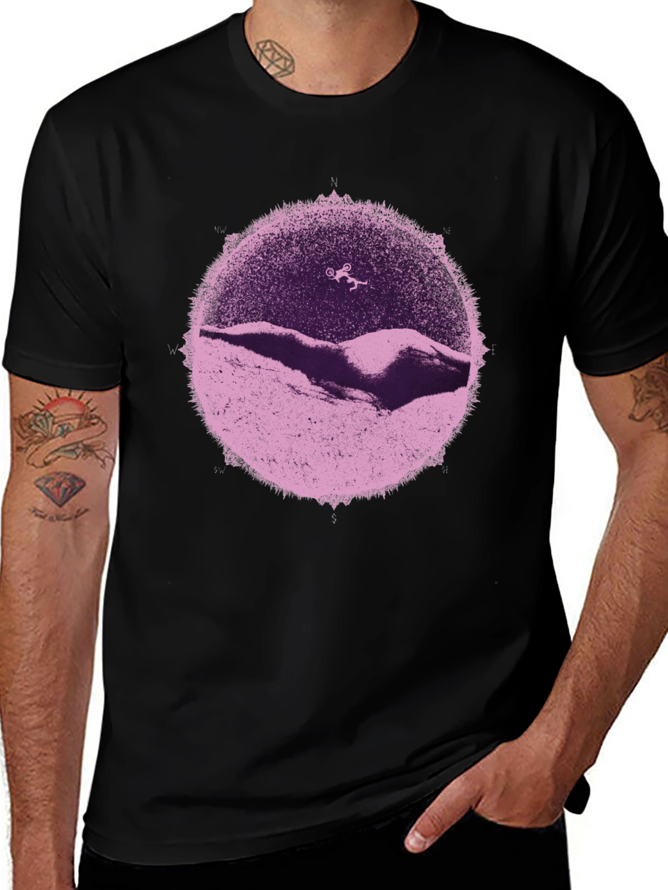 Abstract Mountain Bike T-Shirt - Black Cotton Graphic Tee
