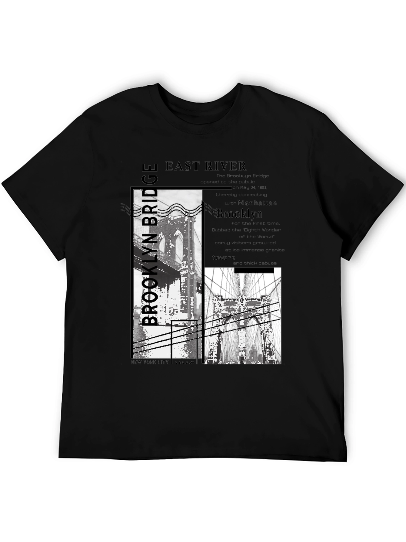 Brooklyn Bridge Graphic Print Black T-Shirt