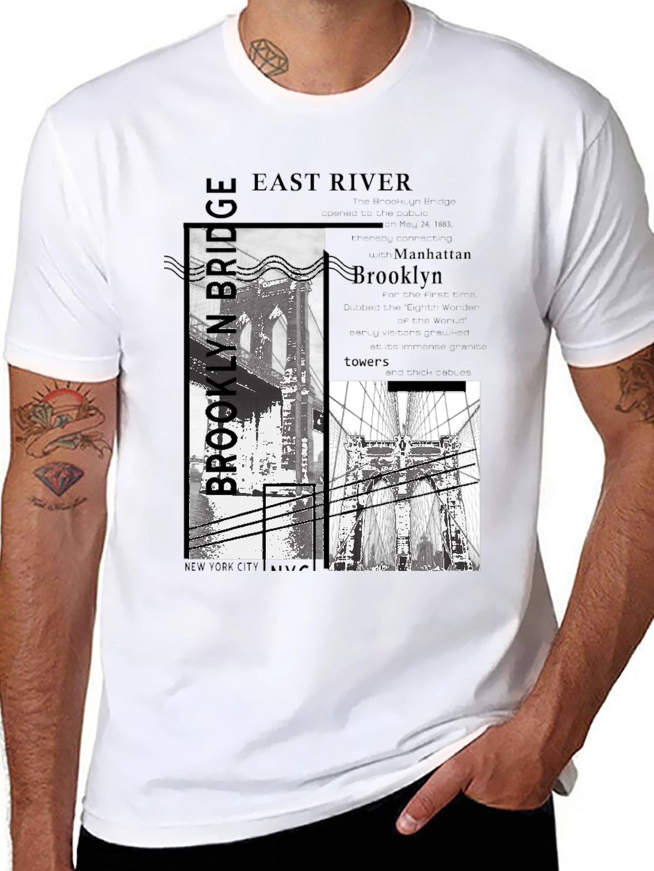 Brooklyn Bridge Graphic Print Black T-Shirt